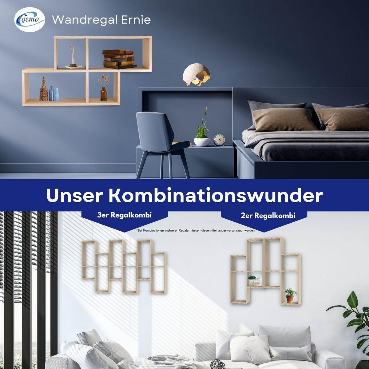 WANDREGAL ERNIE Natur 100/20/53 cm - Naturfarben, Holzwerkstoff (20/53/100cm) - Coemo