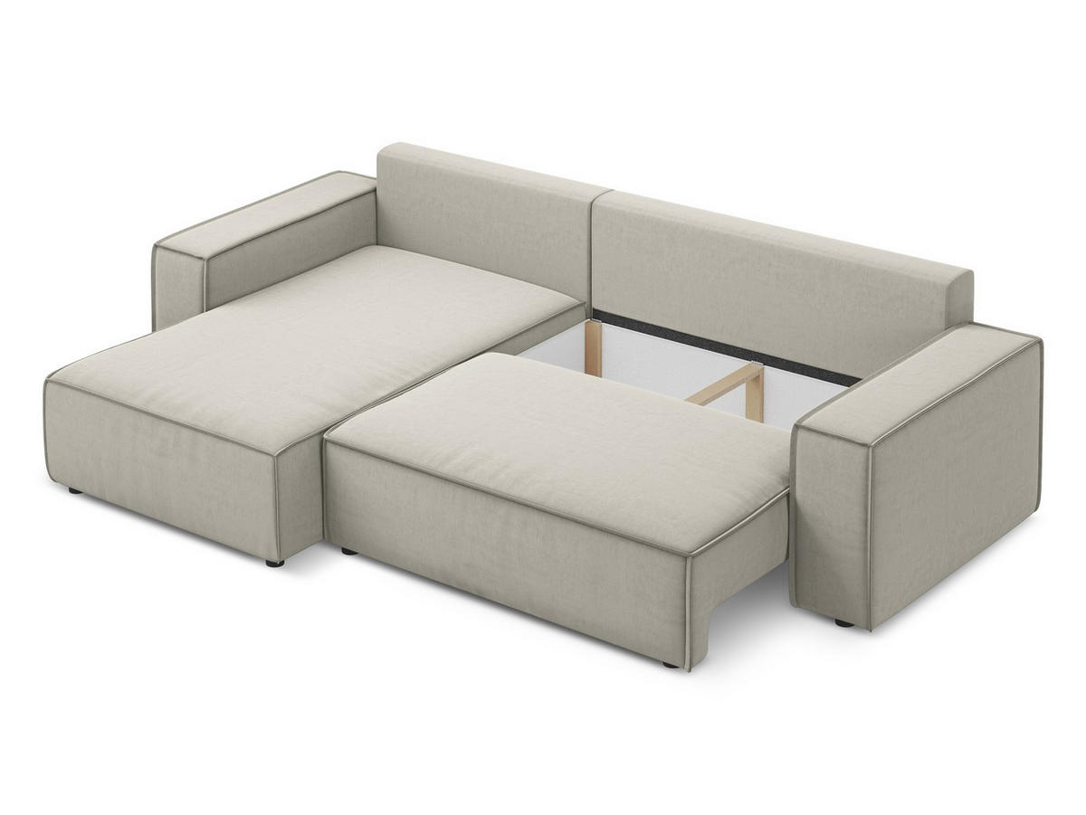 ECKSOFA mit Schlaffunktion Samt Stoff Creme - Perlmutt/Creme, Kunststoff/Textil (185/290cm) - Makamii