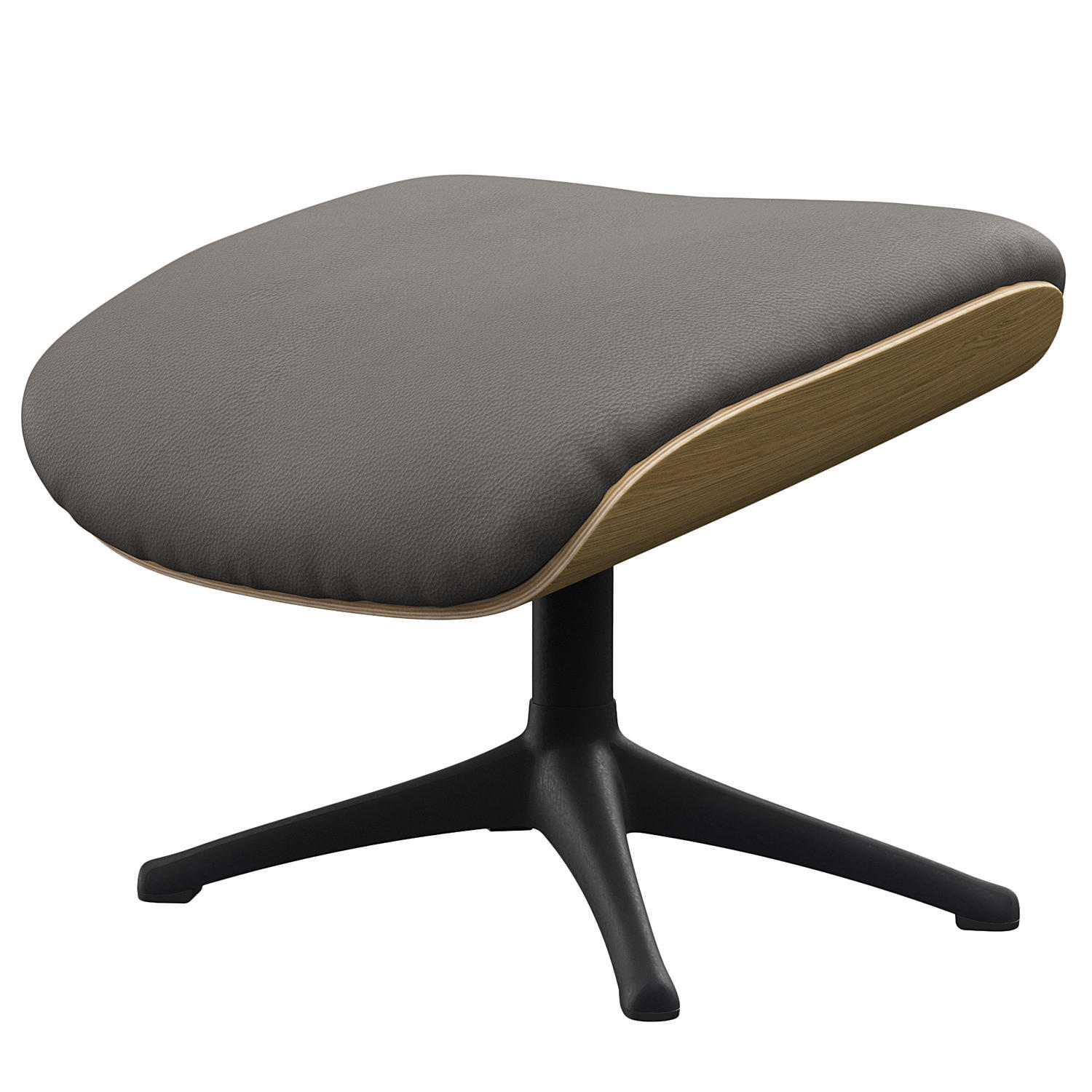 POLSTERHOCKER - Echtleder - Schwarz/Grau, Leder/Holz (49/39/44cm) - home24