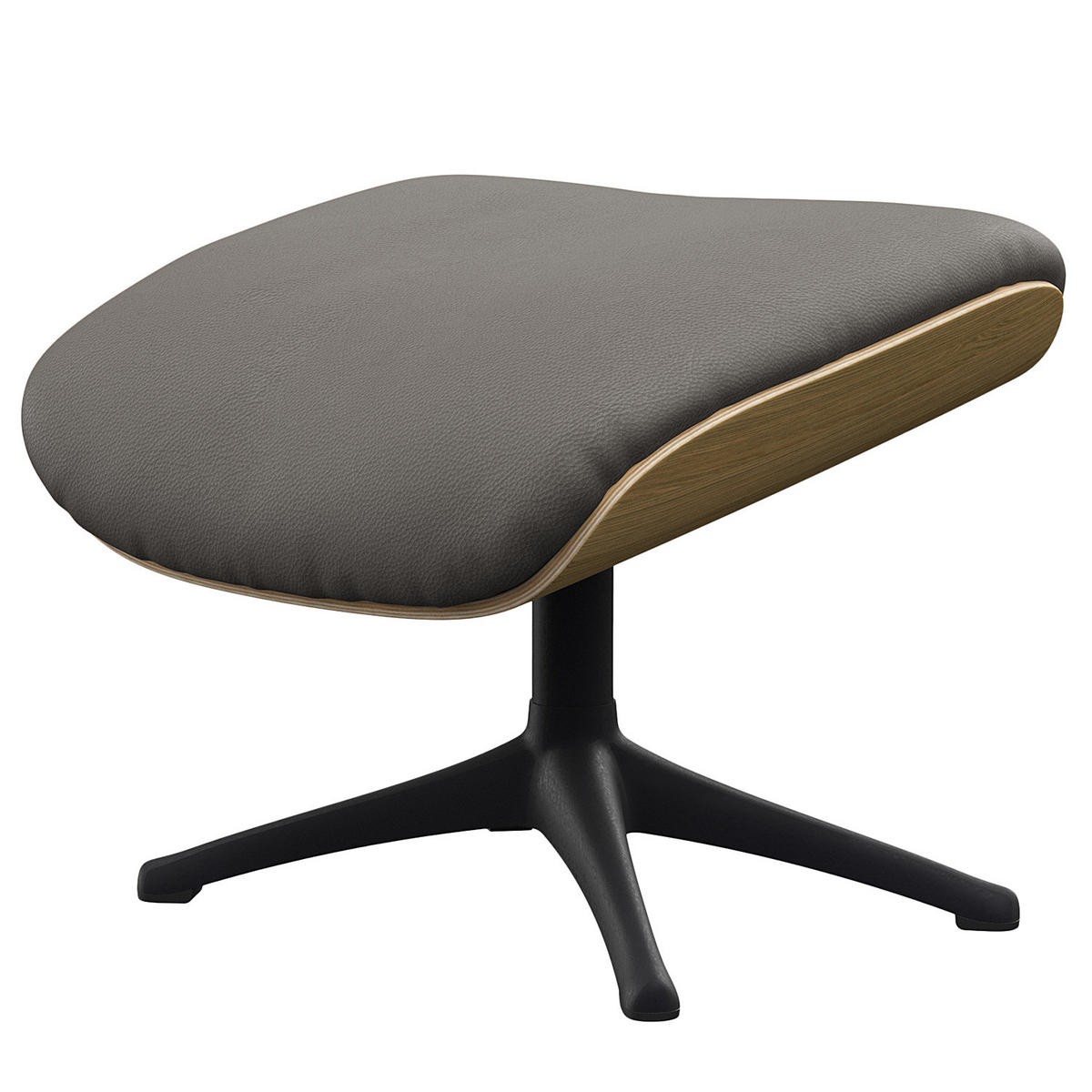 POLSTERHOCKER - Echtleder - Schwarz/Grau, Leder/Holz (49/39/44cm) - home24