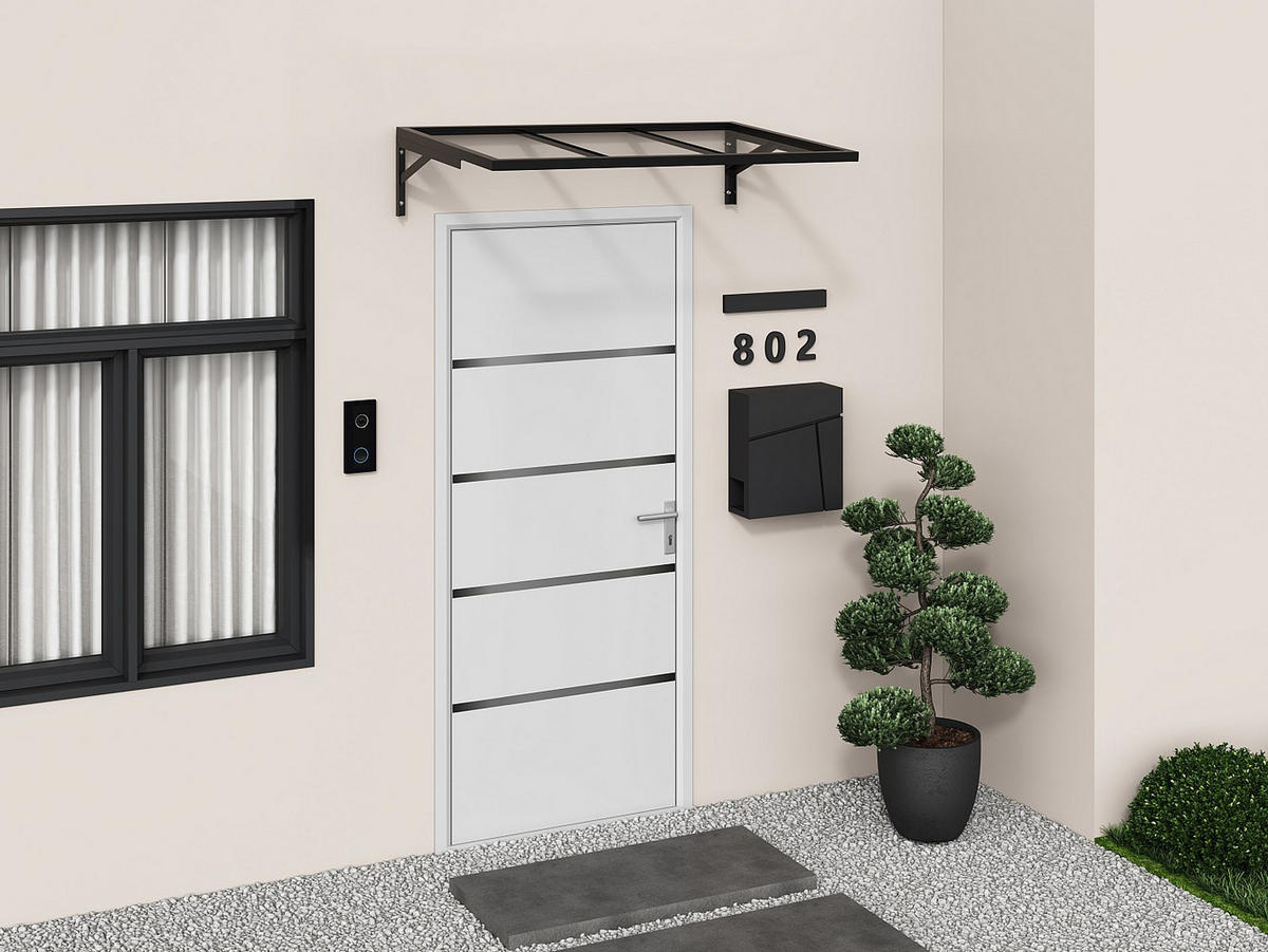 MARKISE und Vordach - 120cm x 80cm - Polycarbonat - schwarz - PELARU - Schwarz, Metall (120/27.5/80cm) - Vente-Unique