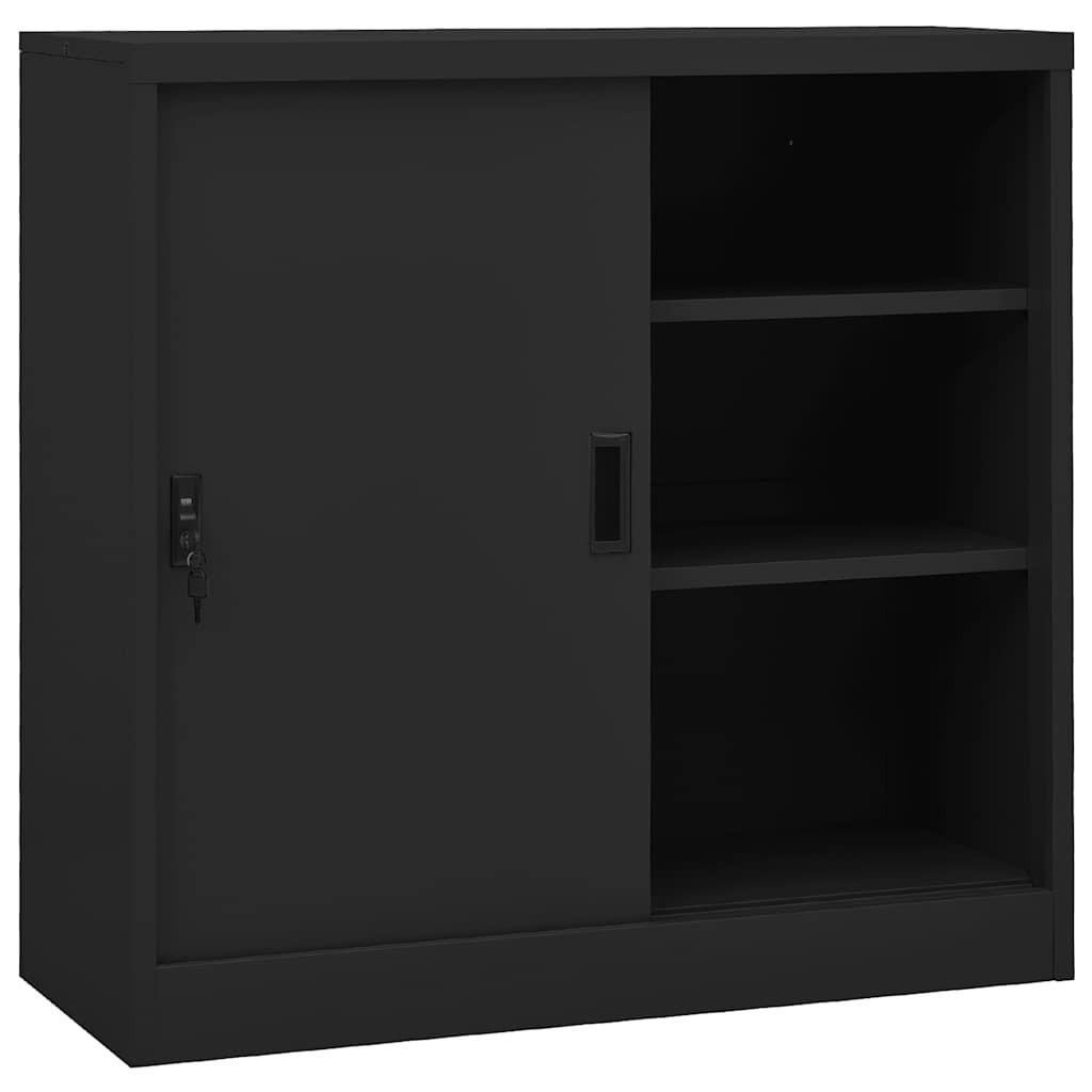 AKTENSCHRANK mit 3 Fächer und abschließbare Schiebetüren, 90/40/90 cm, aus Stahl, in Anthrazit - Anthrazit, Metall (40/90/90cm) - vidaXL