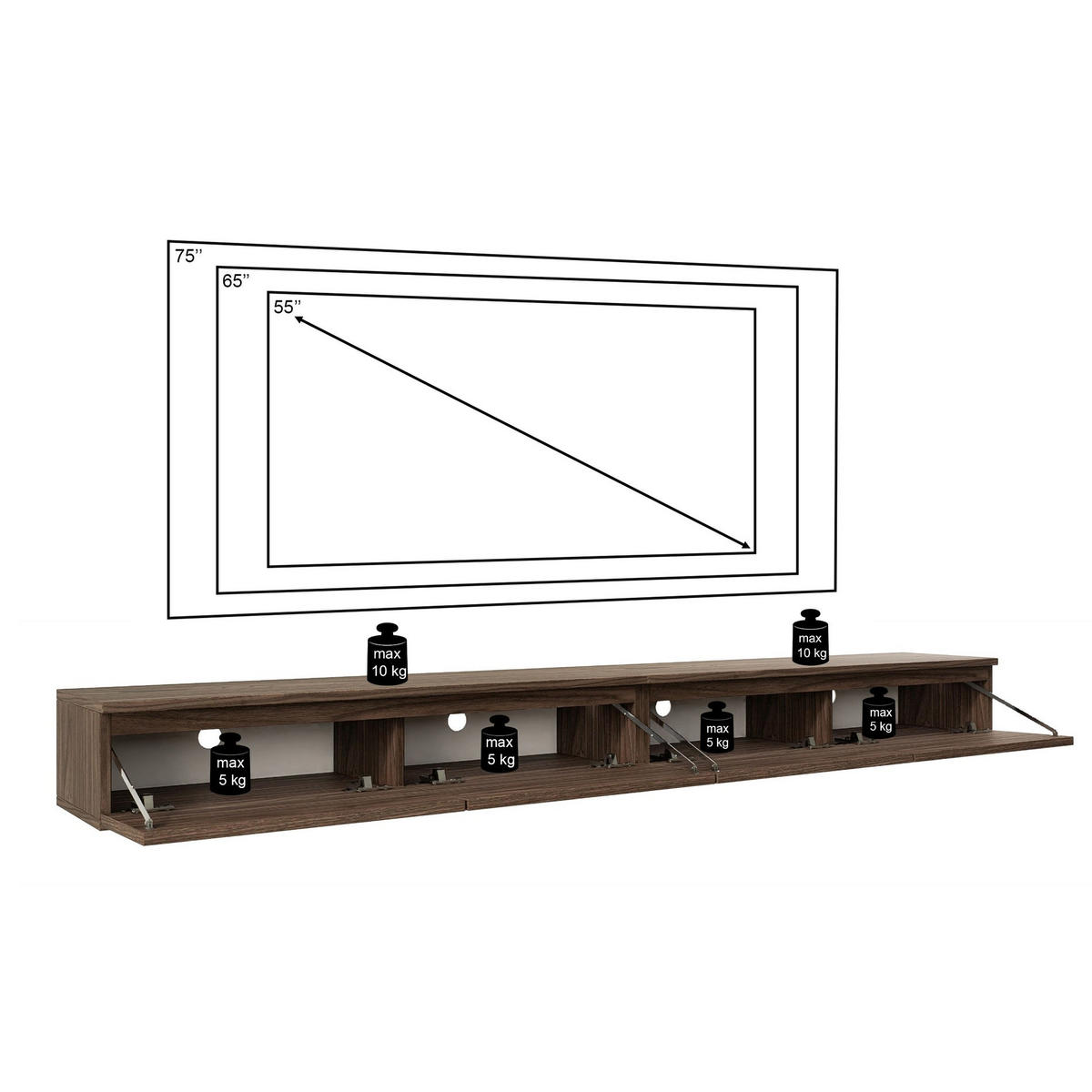 TV stolek Bemmi Slim čtyřdveřový, dekor ořech Wisconsin, 200 cm - tmavě hnědá, kompozitní dřevo (200/18.2/31.6cm) - Selsey