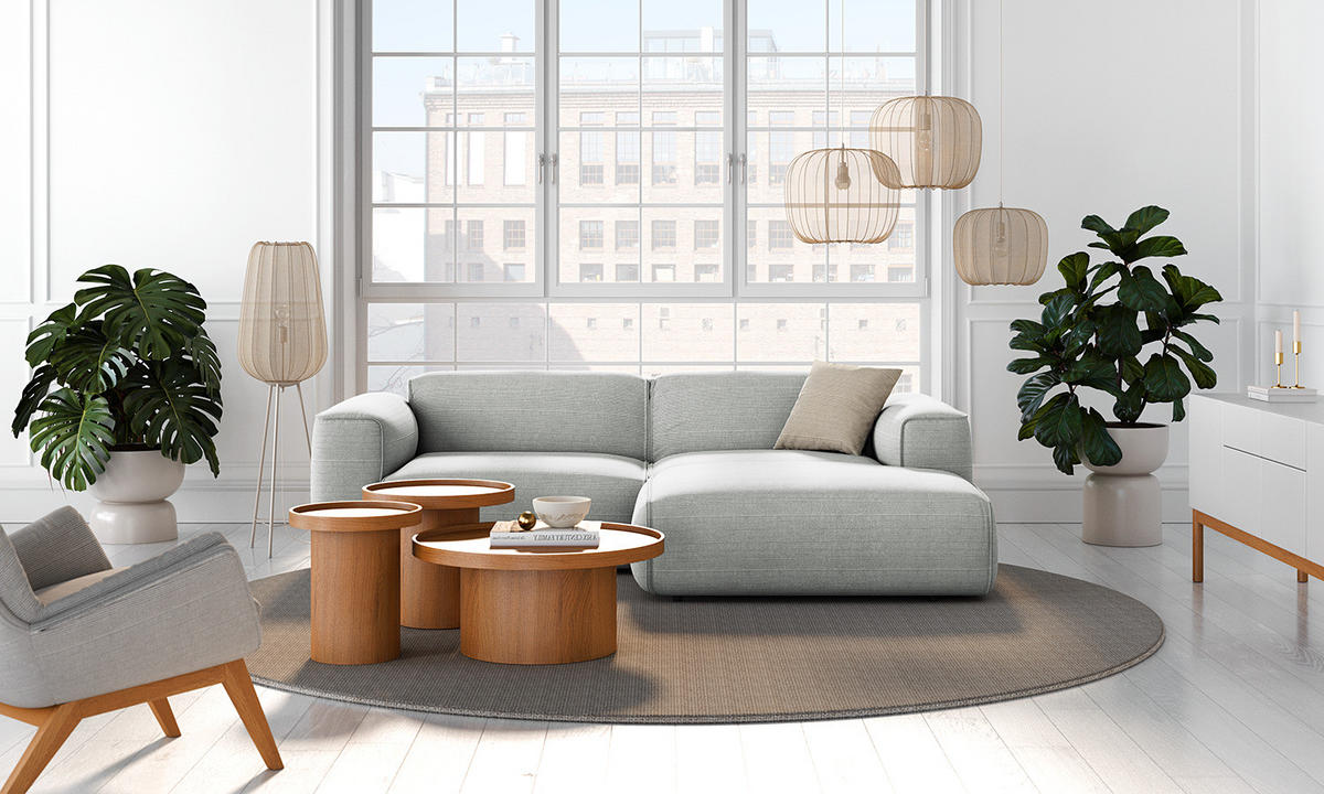 ECKSOFA mit XL-Longchair - Schwarz/Grau, Textil (260/171cm) - home24