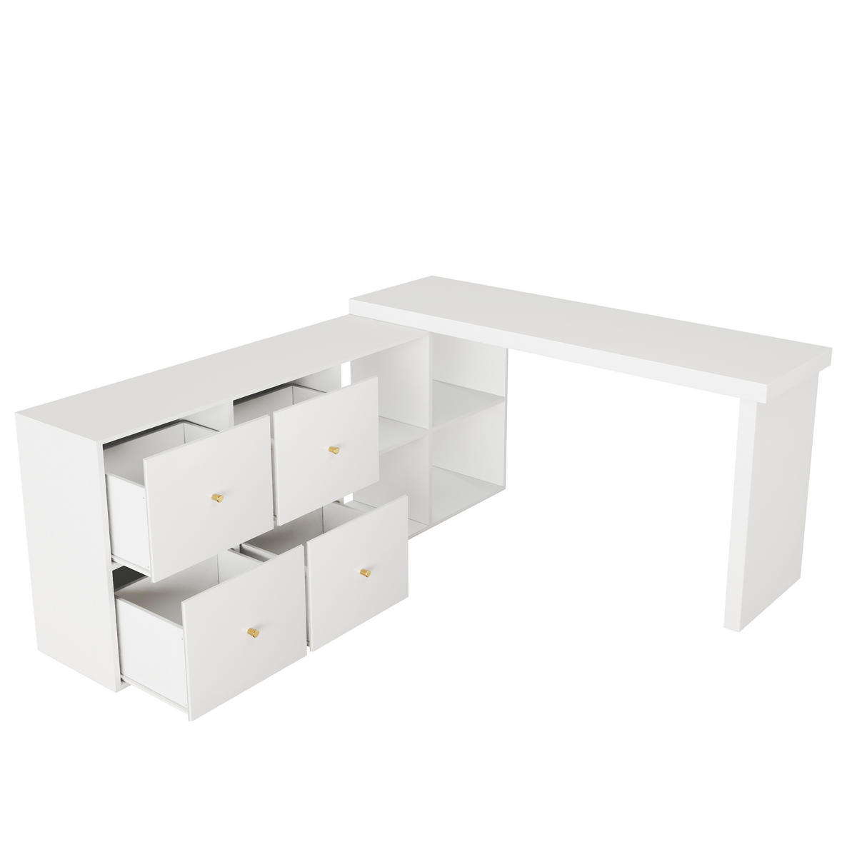ECKSCHREIBTISCH 360° drehbar L-Form 4 Schubladen 4 Fächer Weiß links - Weiß, Holzwerkstoff (120/48/78cm) - FLIEKS