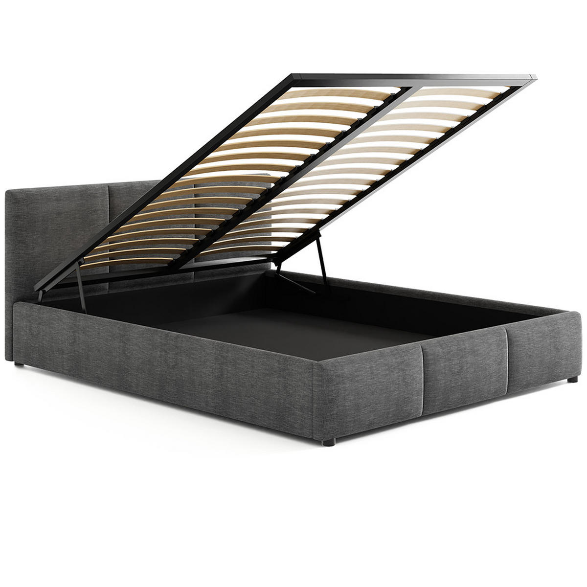 POLSTERBETT 160×200 cm mit Bettkasten und Lattenrost Nela 028-45 Graphit Dunkelgrau Geflochten - Dunkelgrau, Holz/Metall (160/200cm) - Jana