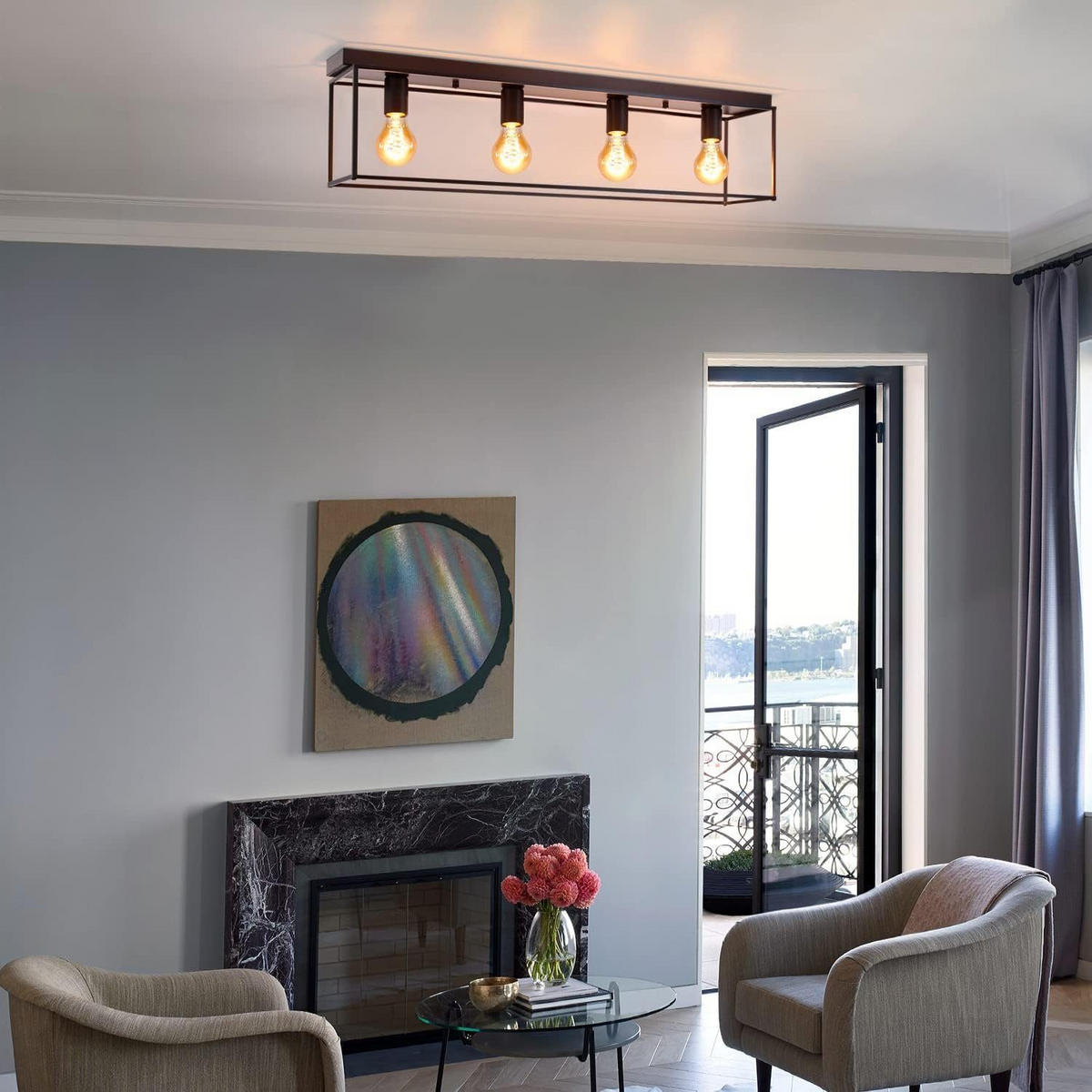 DECKENLEUCHTE Ignaz 4-flammig 80/15/20 cm - Schwarz, Metall (80/15/20cm) - Nettlife