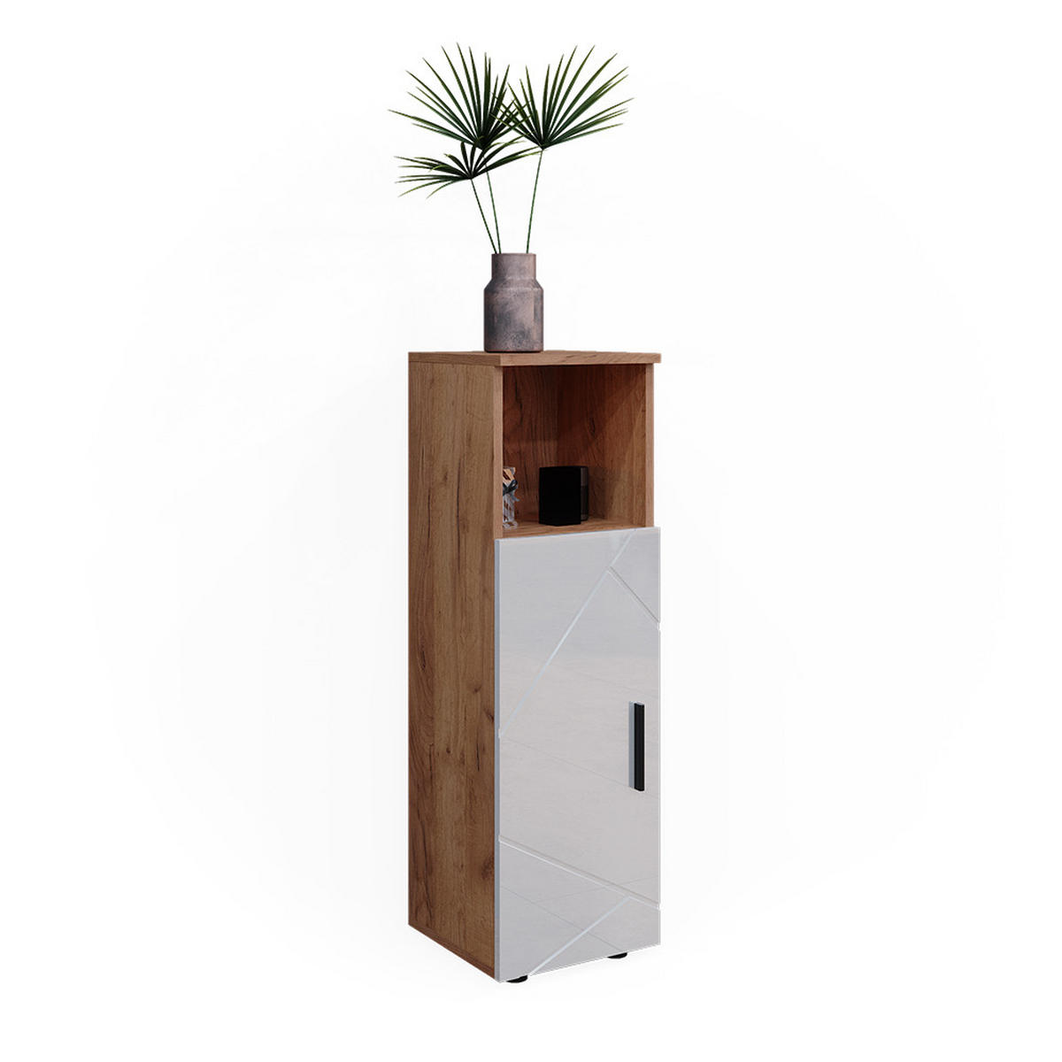 MIDISCHRANK Irma Eiche 30 x 95 cm - Weiß Hochglanz, Holzwerkstoff (30/95/30cm) - Vicco