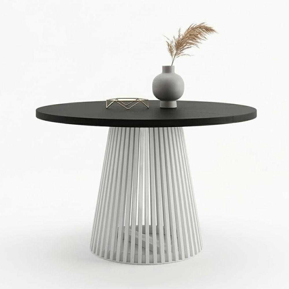 ESSTISCH runder ausziehbarer Tisch für Esszimmer DOVER 110 / 160 cm, Farbe: Schwarz / Weiß - Schwarz/Weiß, Holz (160/110/77cm) - Dekori_Interiors