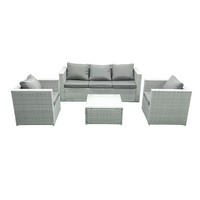GARTENMÖBEL-SET mit Kissen Polyrattan Hellgrau-Mix 5-Sitzer - Hellgrau/Grau, Glas/Kunststoff - Fimous
