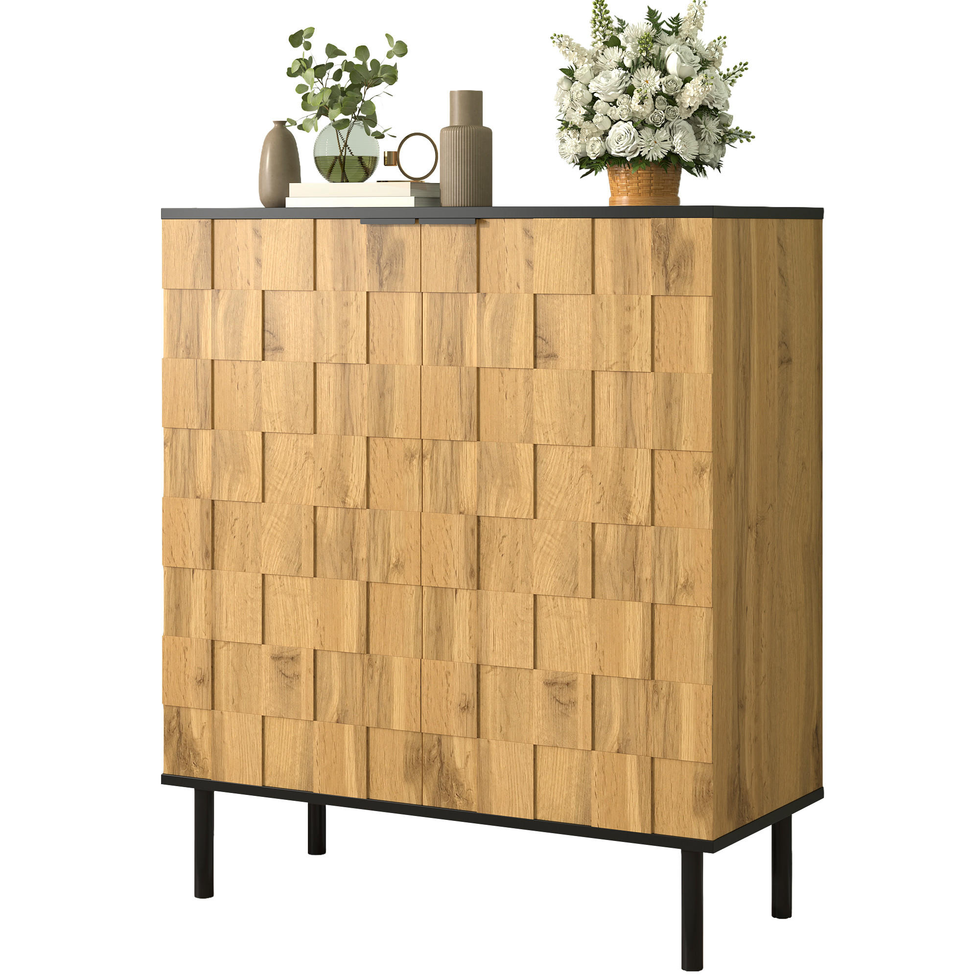 SCHUHSCHRANK Mosaik 2 Türen verstellbar - Naturfarben, Holzwerkstoff (80/91.5/35cm) - Fortuna Lai