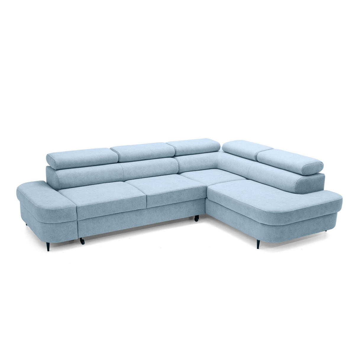 ECKSOFA PRIAM L Rechts mit Schlaffunktion 125x195 Velours Hellblau - Schwarz/Hellblau, Holz/Textil (203/275cm) - Muffo