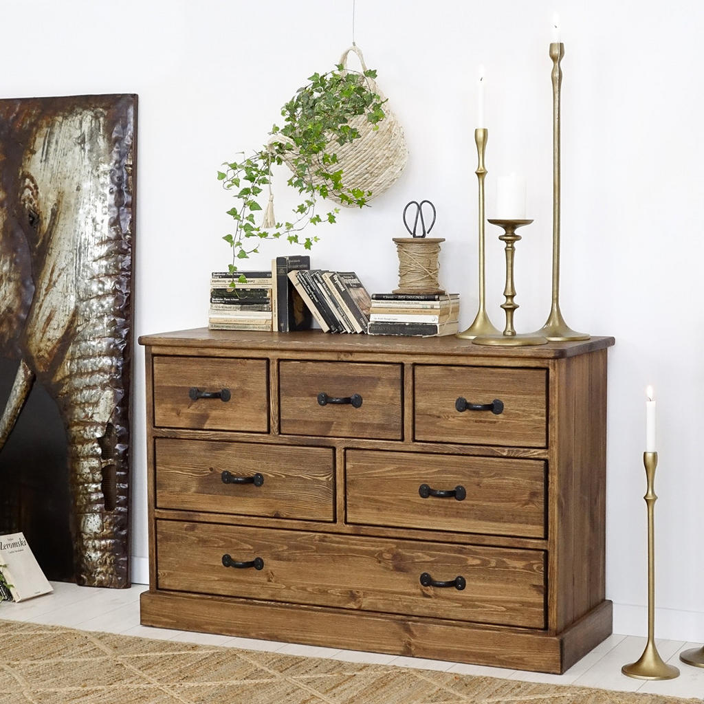 Thumbnail - Seart Kommode, Dunkelbraun, Holz, Echtholz,Kiefer, 6 Schubladen, 122x80x45 cm, Wohnzimmer, Kommoden & Sideboards, Kommod...