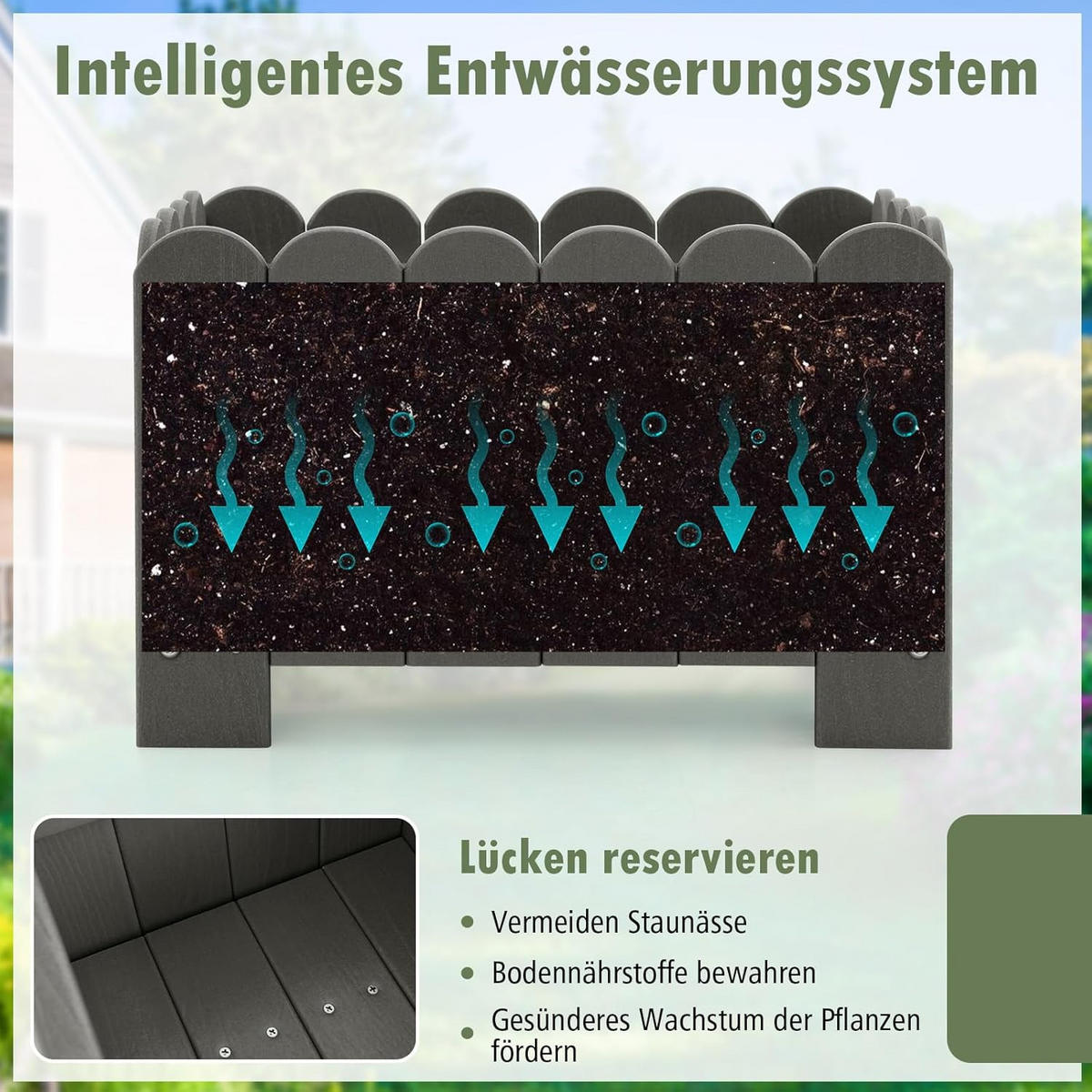 BLUMENKUBEL 2er-Set Grau - Grau, Kunststoff (30cm) - COSTWAY