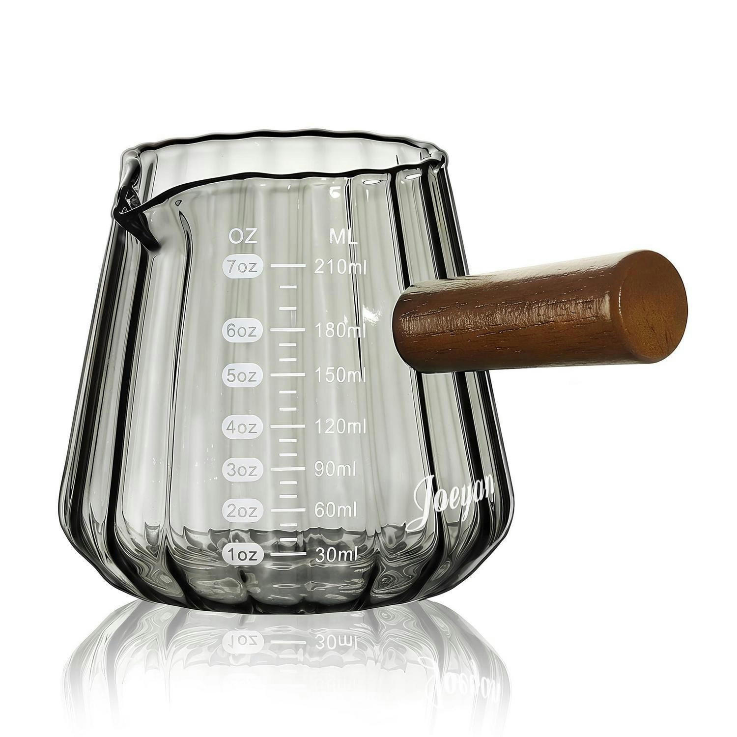 MESSBECHER 210 ml Borosilikatglas mit Holzgriff und Skala - Grau, Glas (0.21L)