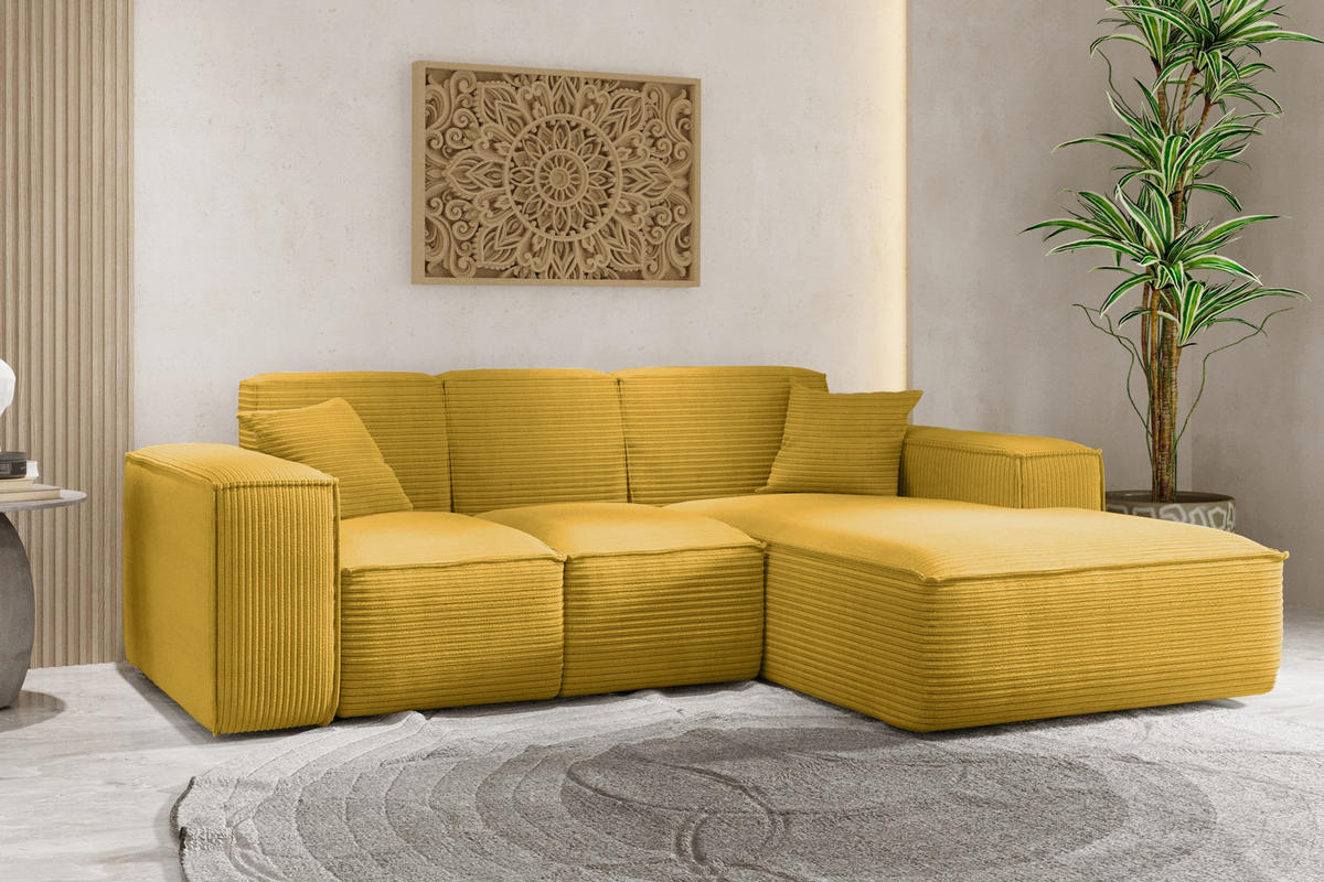 ECKSOFA L-Form Wohnzimmer SIENA Stoff Poso Gelb Rechts - Gelb, Holz/Textil (266/165cm) - Kaiser Möbel