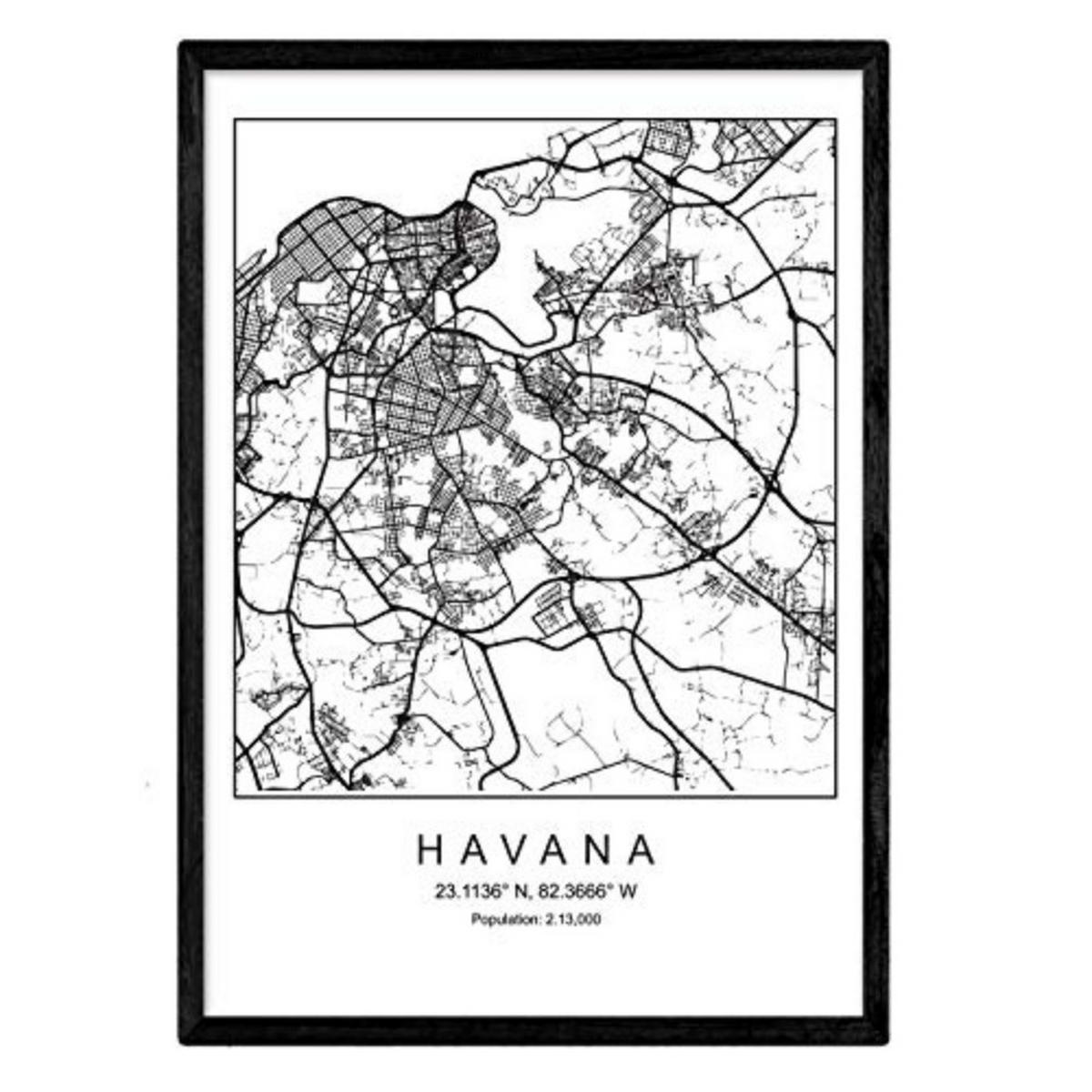 POSTER Havana Nordic-Stil A3 Schwarzer Rahmen - Schwarz, Papier (29.7/5/42cm) - Nacnic
