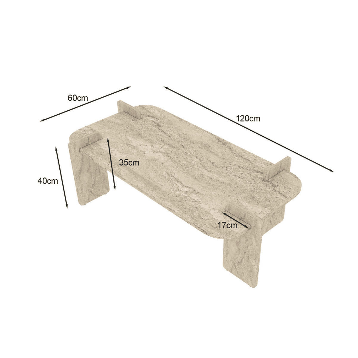 COUCHTISCH mit rechteckiger Tischplatte und abgerundeten Kanten 120/60/35 cm - Beige, Holzwerkstoff (8/60/35cm) - Calicosy