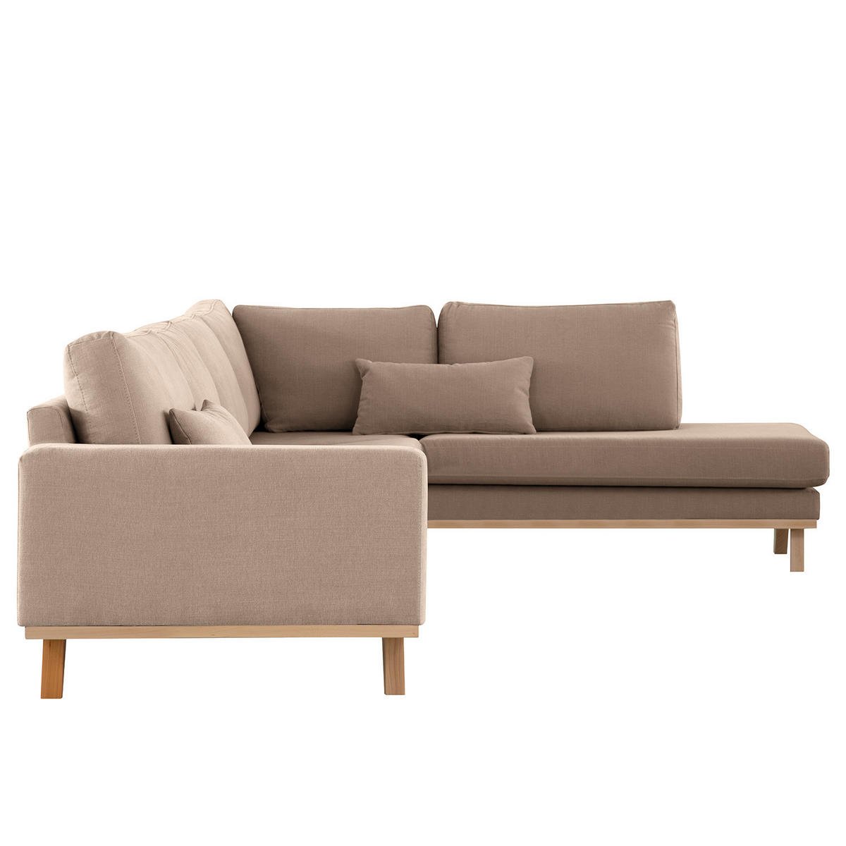 ECKSOFA mit Ottomane - Taupe/Buchefarben, Buchenholz/Textil (287/219cm) - home24