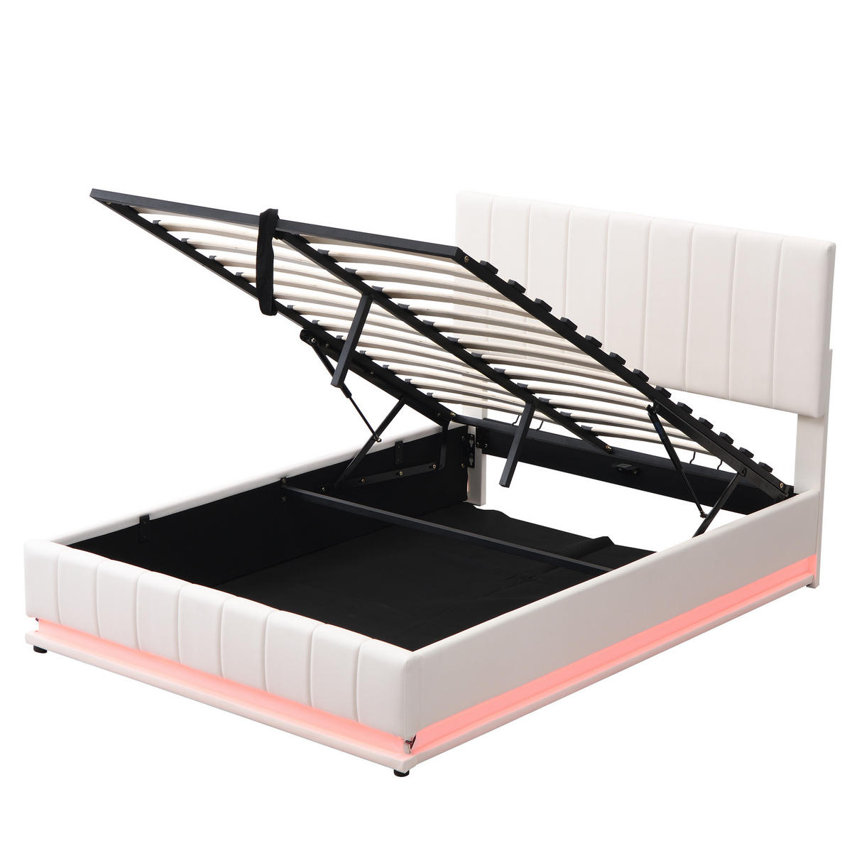 POLSTERBETT 140/200 cm mit LED-Streifen und Stauraum, Weiß, Doppelbett - Weiß, Textil (140/200cm) - OKWISH