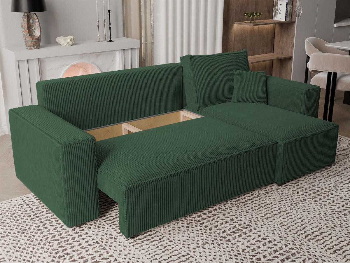 ECKSOFA Adara Mit Schlaffunktion - Grün, Holzwerkstoff/Textil (145/244cm) - Fun Möbel