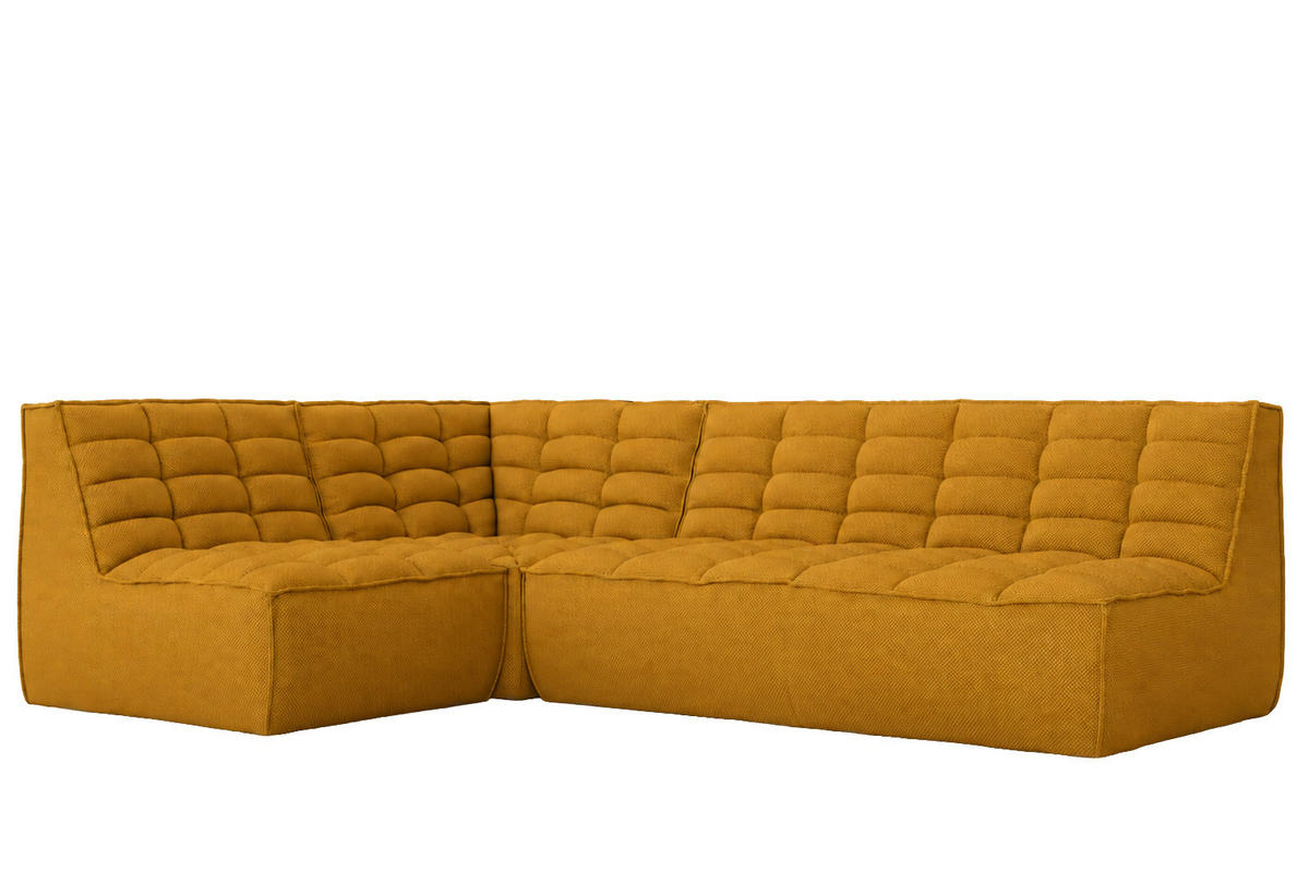 ROHOVÁ SEDAČKA modulární ve tvaru L, plyšová tkanina Pop, Hořčicová, Levá strana, LAZY L Mini - žlutá, dřevo (253/173cm) - Kaiser Möbel