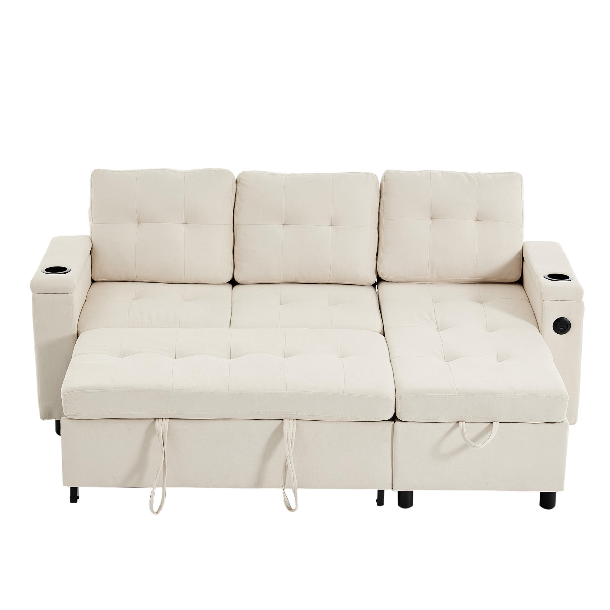 ROHOVÁ SEDAČKA, 3místná, rozkládací, LED, béžová - béžová, textil (208/146cm) - FLIEKS
