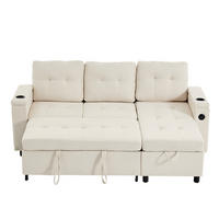 ECKSOFA L Form Schlafsofa Stauraum LED 3-Sitzer Beige 208cm - Beige, Textil (208/146cm) - FLIEKS