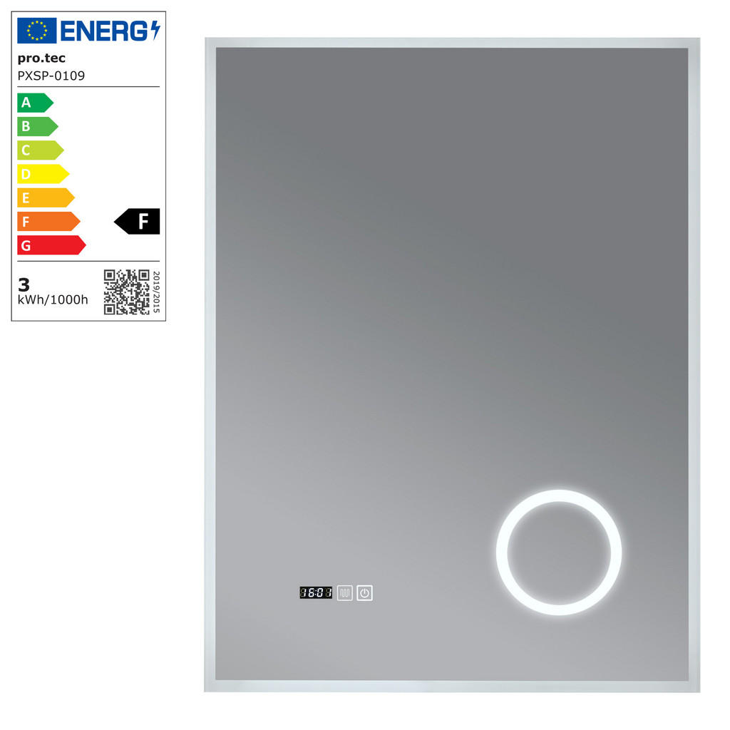 Thumbnail - pro.tec Badezimmerspiegel, Weiß, Glas, Metall, Rechteckig, 50x70x3 cm, Badezimmer, Badezimmerspiegel, Badspiegel