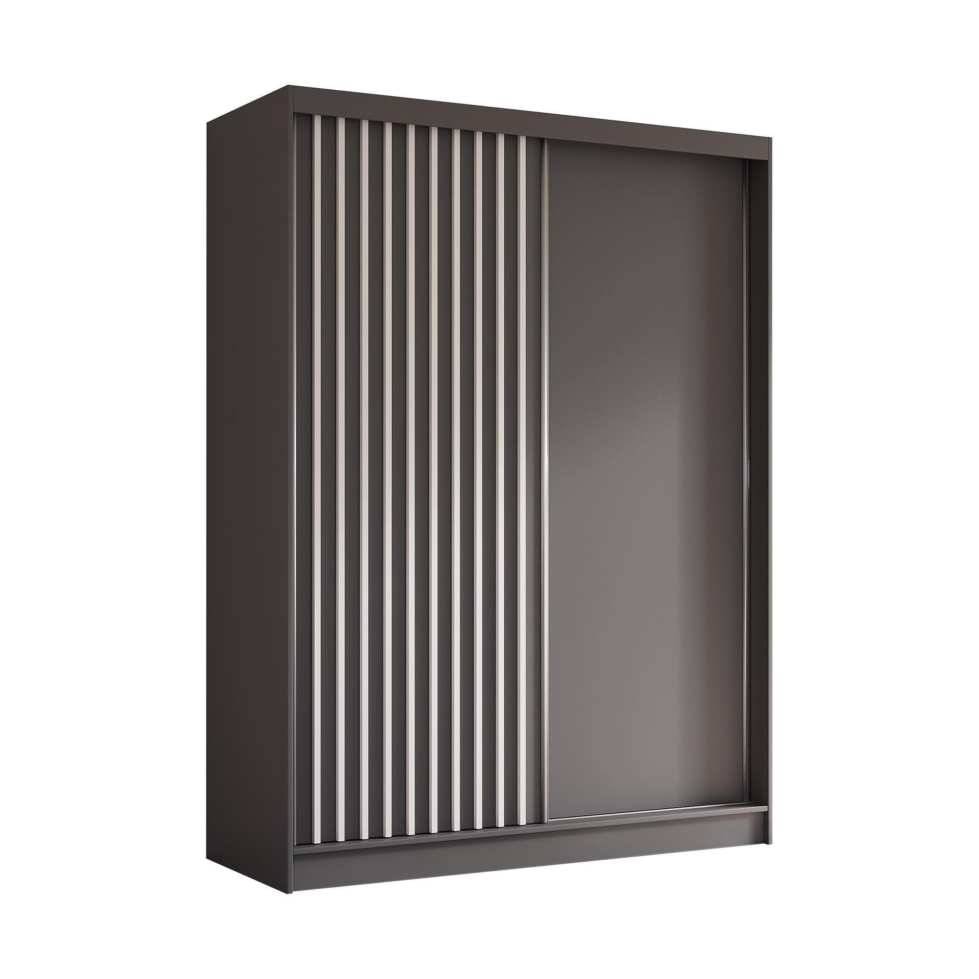SCHWEBETÜRENSCHRANK Erika 160 cm mit Lamellen ohne Spiegel 2-türig, grau, grau, Lamelle weiß - Weiß/Grau, Kunststoff (160/216/51cm) - Margaret Hadas24