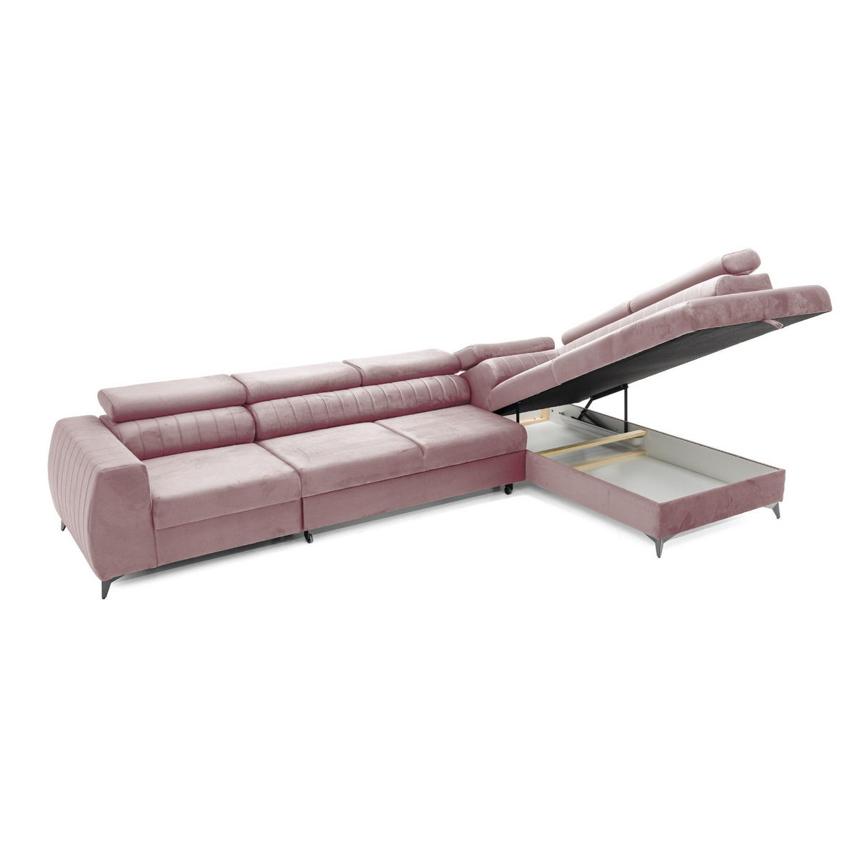 ECKSOFA PIERO MAXI Rechts mit Schlaffunktion 195x125 Velours Rosa - Pink/Schwarz, Holz/Textil (203/350cm) - Muffo