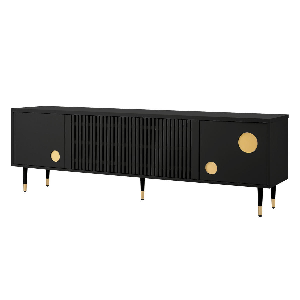 TV-SCHRANK Lowboard 2 Türen Holz Golddekor - Schwarz, Holz (170/54/36cm) - LEBENLANG