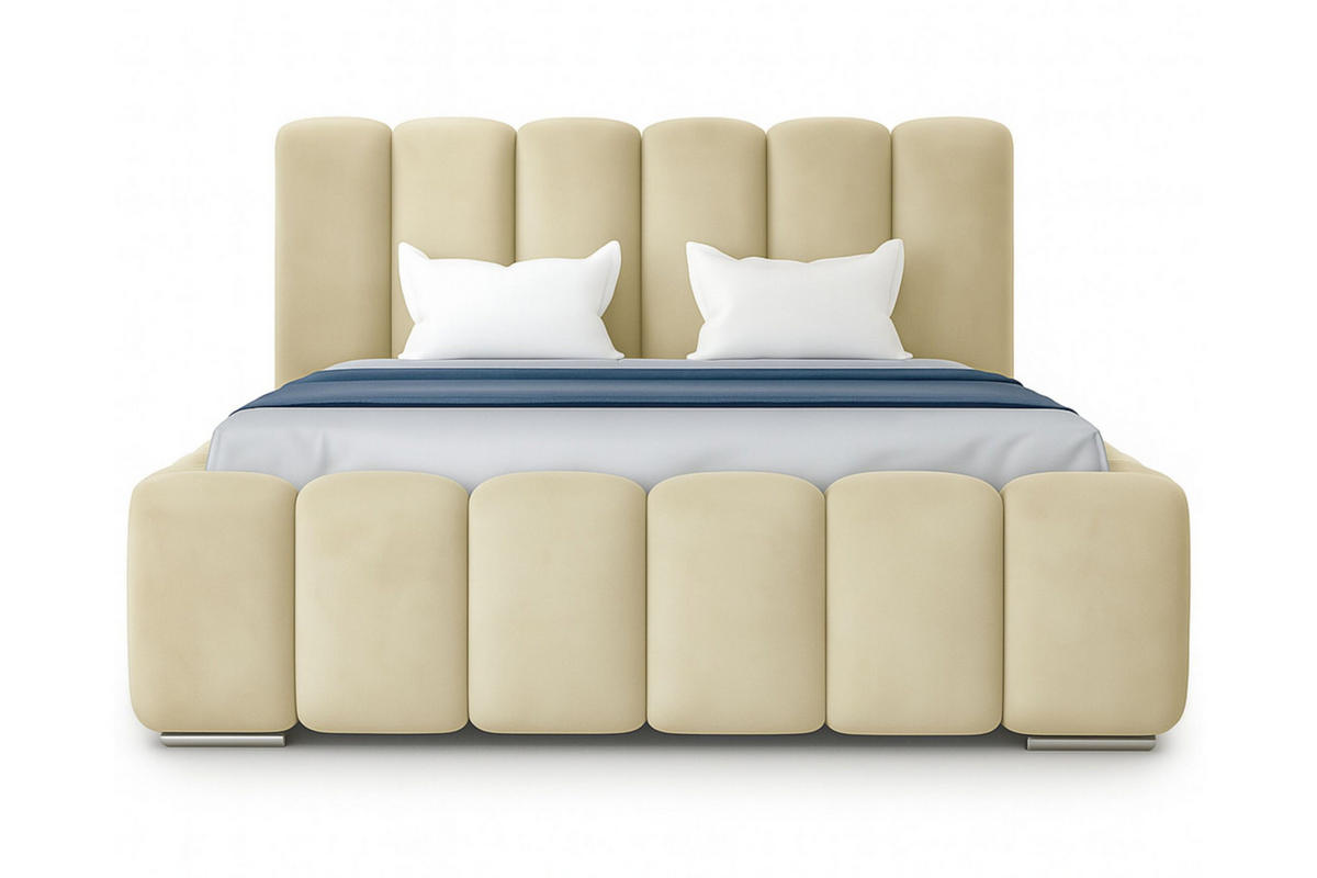 POLSTERBETT BARON mit Kopfteil, 160 x 200 cm, Doppelbett mit Bettkasten und Lattenrost aus Metall, Velourstoff, Frabe: Beige - Beige, Holz/Kunststoff (160/200cm) - Agmat-Furniture