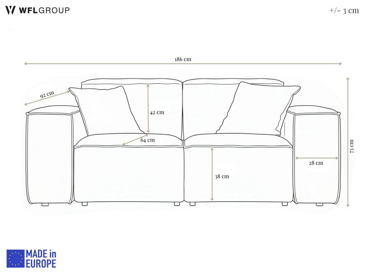 GARTENSOFA Lorento Outdoor 2-Sitzer, Hellgrau Kunstleder 186/73/92 cm - Hellgrau, Textil (186/73/92cm) - WFL GROUP