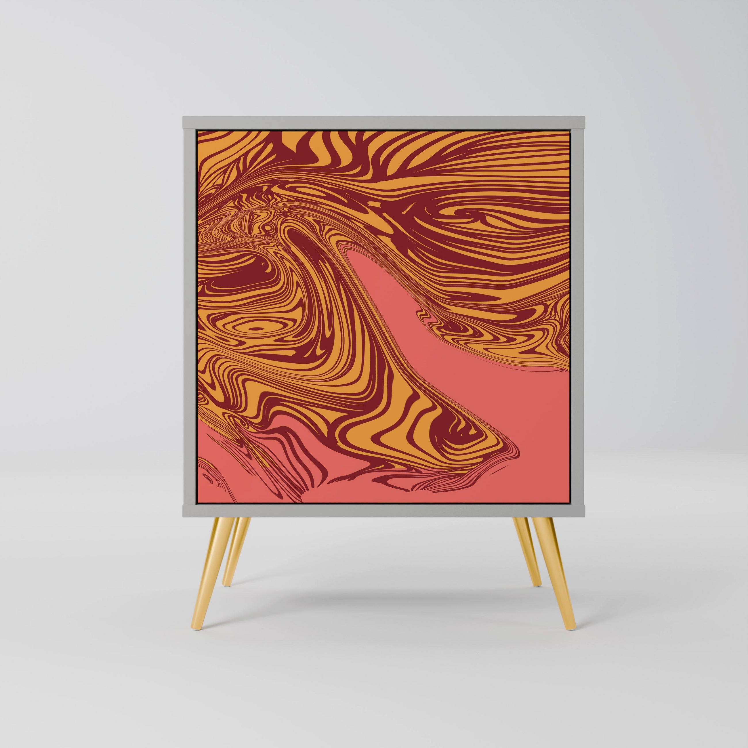 SIDEBOARD FLOATING THOUGHTS, Grau, 57,5x42x75,5 cm, Goldfarbene Metallfüße - Goldfarben/Multicolor, Holzwerkstoff/Metall (57.5/75.5/42cm) - SpaceRebels