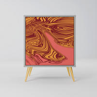 SIDEBOARD FLOATING THOUGHTS, Grau, 57,5x42x75,5 cm, Goldfarbene Metallfüße - Goldfarben/Multicolor, Holzwerkstoff/Metall (57.5/75.5/42cm) - SpaceRebels