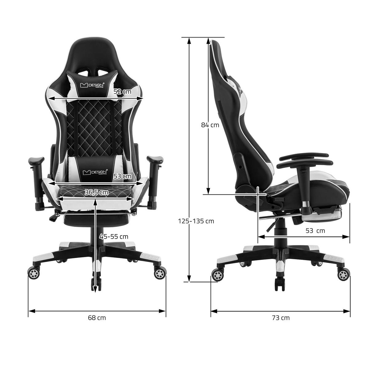 GAMING-STUHL Schwarz-Weiss - Weiß, Metall (68/135/73cm) - ML-DESIGN