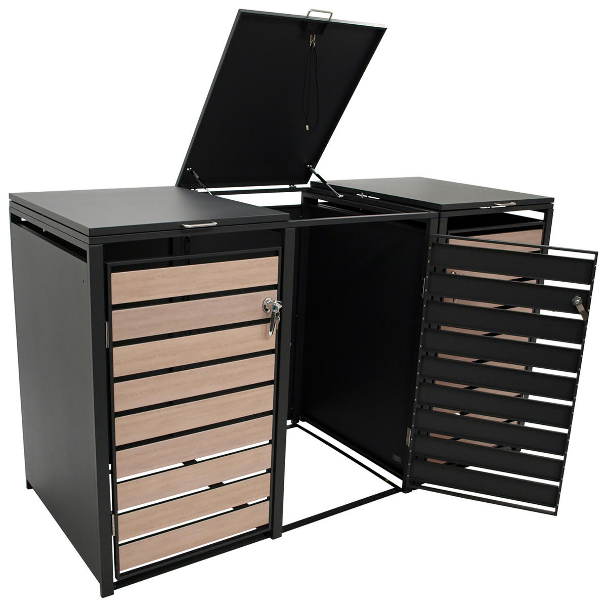 MÜLLTONNENVERKLEIDUNG Liverpool - Mülltonnenbox für 3 - in Holzoptik - , Stahl pulverbeschichtet verzinkt, anthrazit - Grau, Metall (198/116/80cm) - TPFGarden