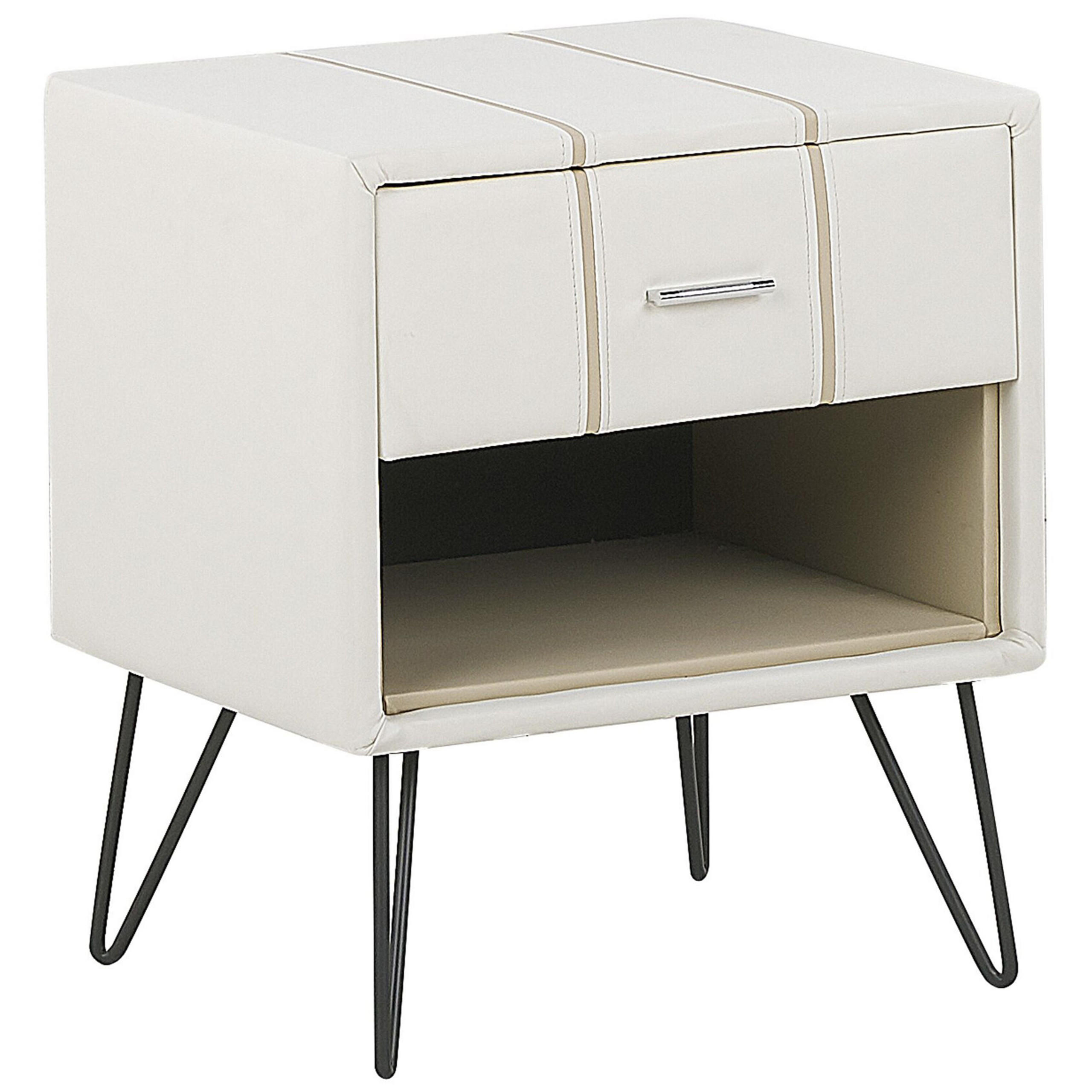 NOČNÍ STOLEK bílý Umělá kůže černý Metallbeine 41/48/56 cm Betin - bílá, textil/plast (48/56/41cm) - Beliani