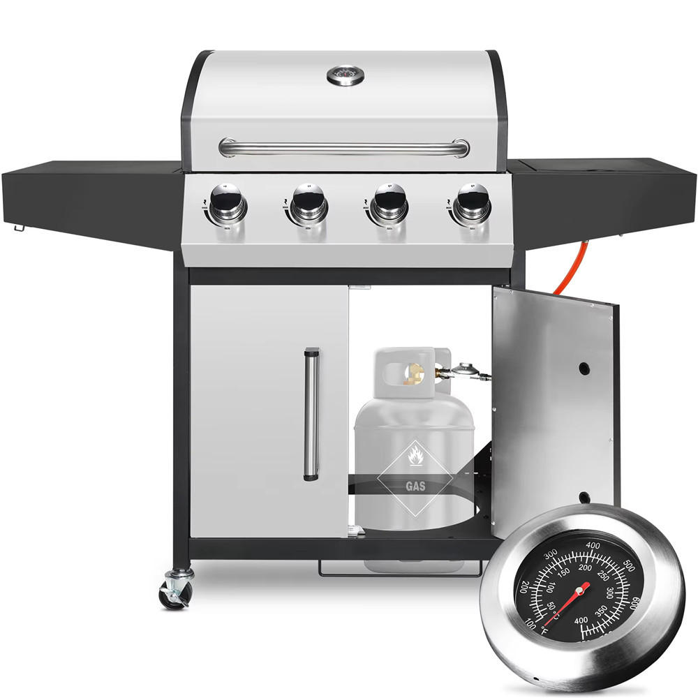 GASGRILL 4+1 Brenner mit Seitenbrenner 52000BTU, Silber - Silberfarben, Metall (70/136/44cm) - Kaket