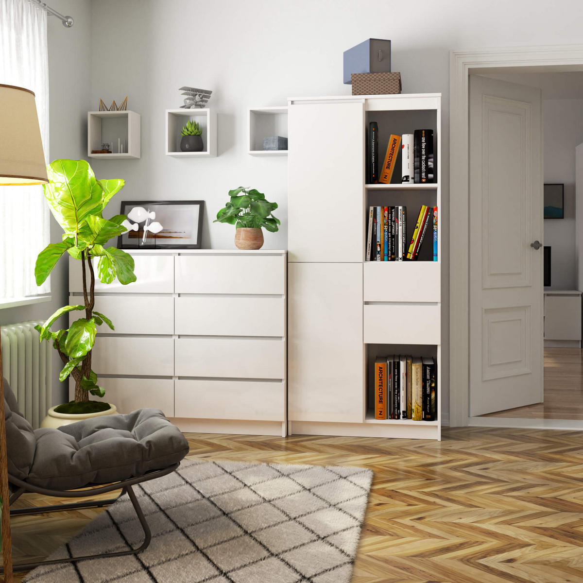 STANDREGAL Weiß, Weiß Glanz 180/80/35 - Weiß, Holzwerkstoff (80/180/35cm) - RAUMHIRSCH FURNITURE