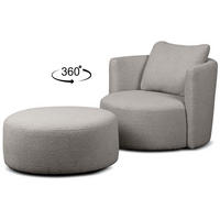 DREHSESSEL-SET RAGGI inkl. Sitzhocker, Boucle, Hellgrau - Hellgrau, Textil (92/75/80cm) - KONSIMO®