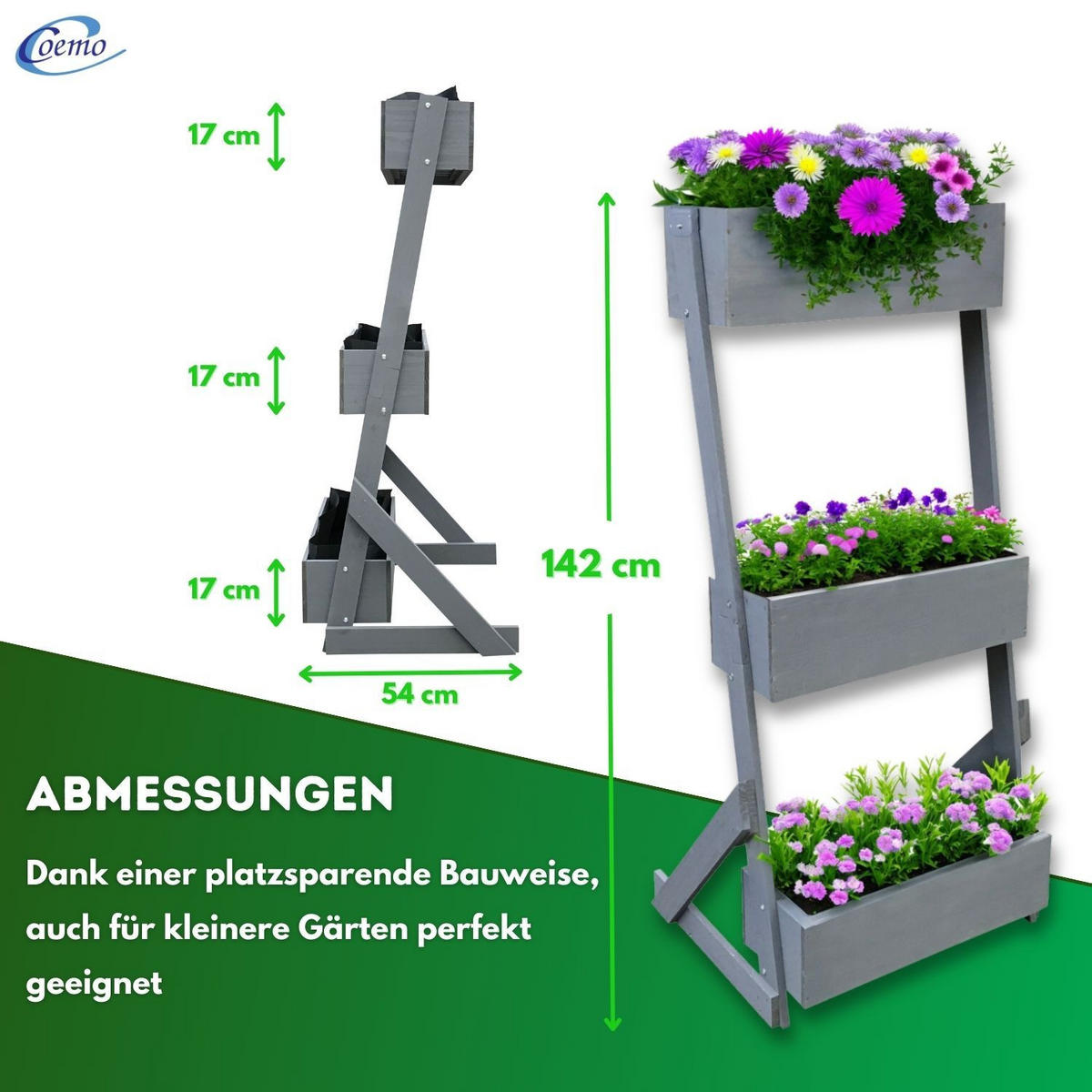 VERTIKALBEET PETRA 66/49/140 cm - Grau, Holz (49/140/66cm) - Coemo