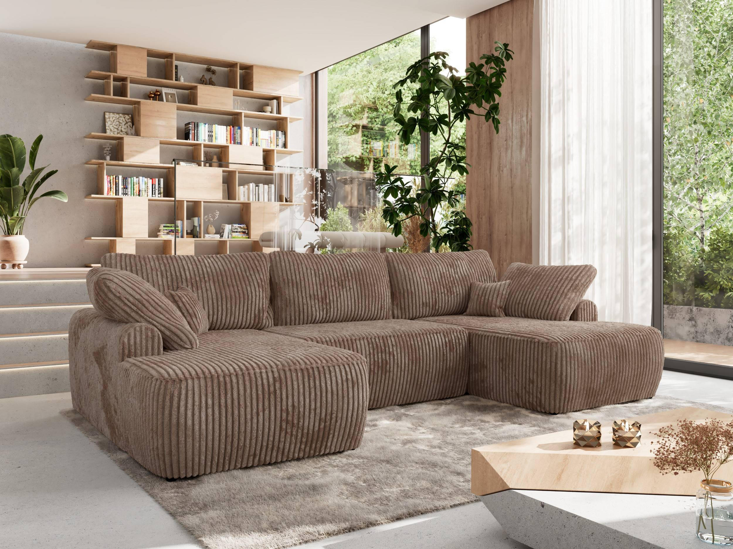 WOHNLANDSCHAFT CUBO U Braun Cord - Schwarz/Braun, Kunststoff/Textil (370/100/187cm) - MKS