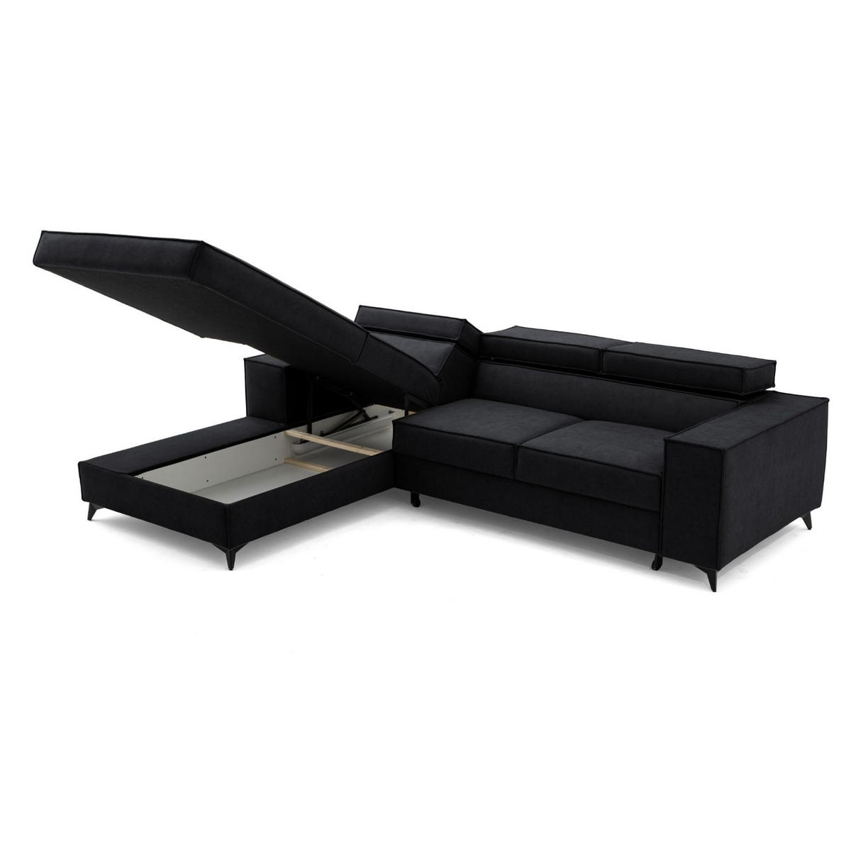 ECKSOFA PURE S Links mit Schlaffunktion 127x215 Velours Graphit - Graphitfarben/Schwarz, Holz/Textil (281/204cm) - Muffo