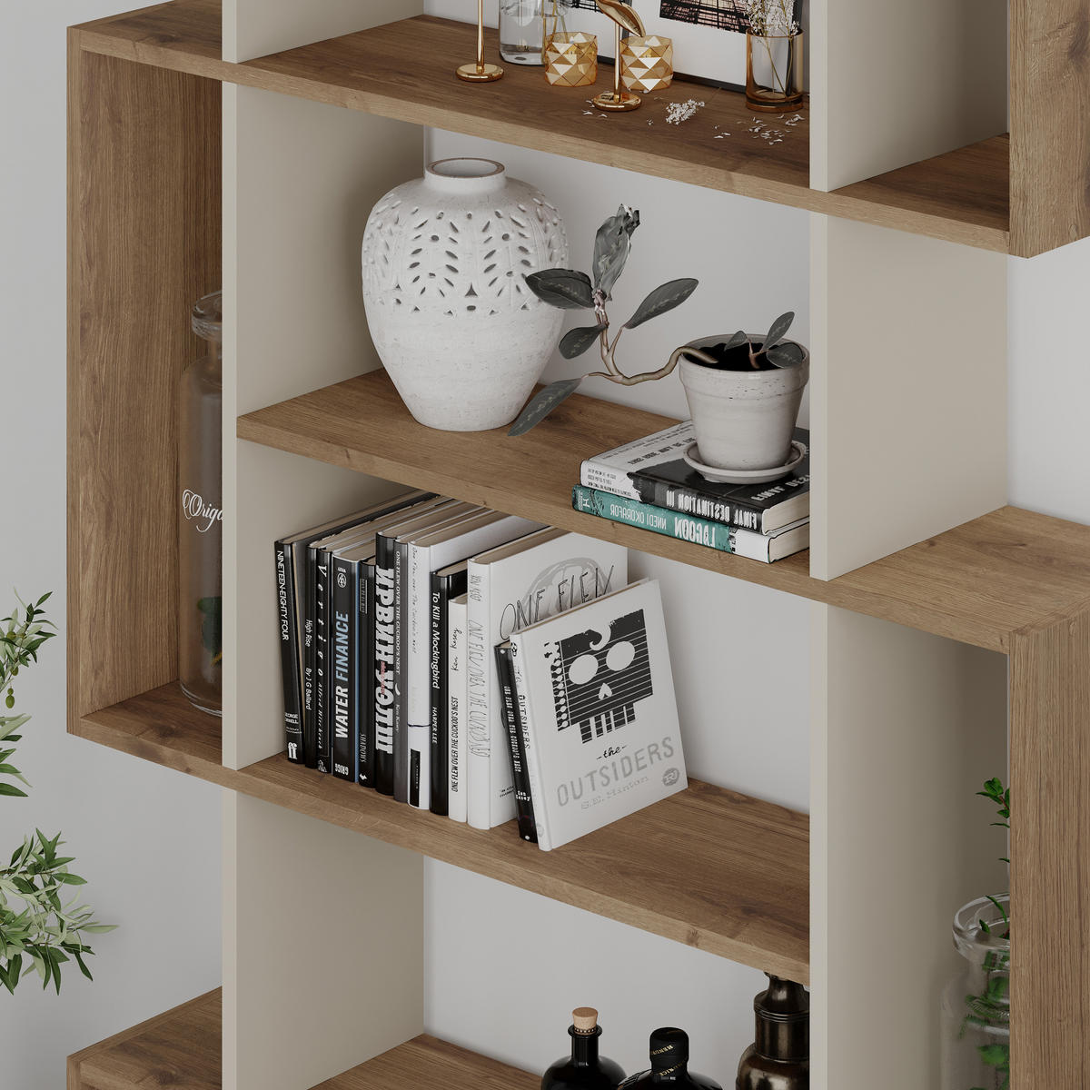 BÜCHERREGAL Mito Dunkle Eiche Sandstein 108,5/25,5/161 cm - Walnussfarben, Holzwerkstoff (108.6/160.8/25.3cm) - Decortie