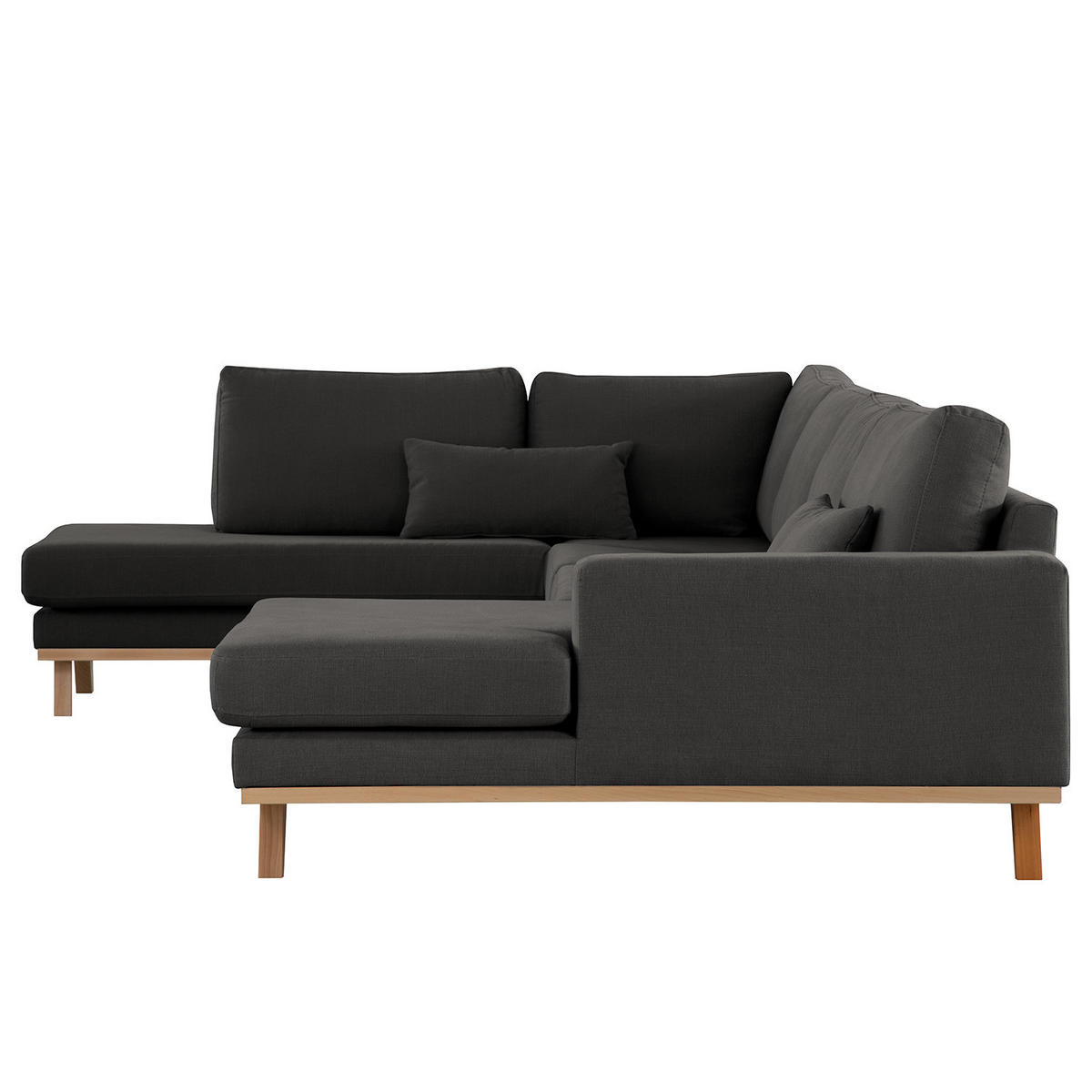 WOHNLANDSCHAFT mit Longchair - Anthrazit/Buchefarben, Buchenholz/Textil (371/81/219cm) - home24