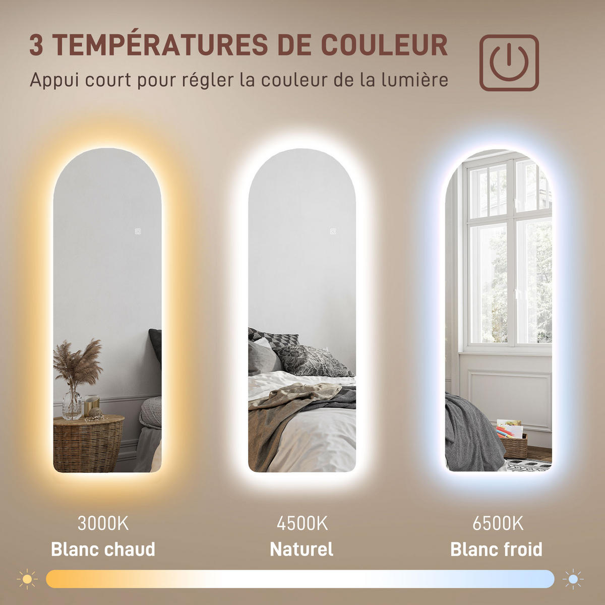 WANDSPIEGEL DE-17938 120x40 cm Bogenform mit dimmbarer LED - Transparent, Glas (40/120/3cm) - ComfortXL
