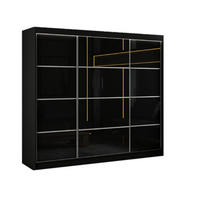 SCHWEBETÜRENSCHRANK Porto III 250 cm 3-türig, schwarz, lacobel schwarz, Sprosse - Schwarz, Kunststoff (250/215/61cm) - Margaret Hadas24