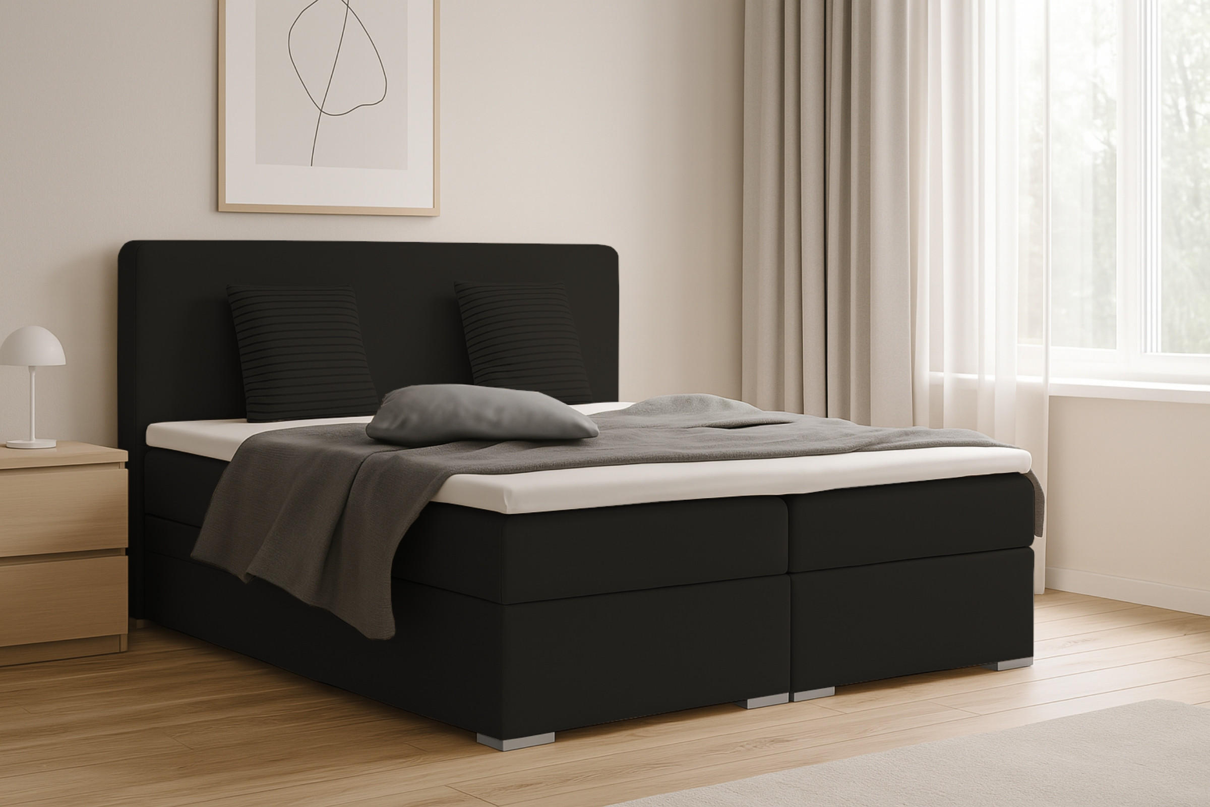 BOXBETT BELLO 200x200 in Velour Schwarz H3 - Schwarz, Holz/Holzwerkstoff (200/200cm) - Deine Möbel 24